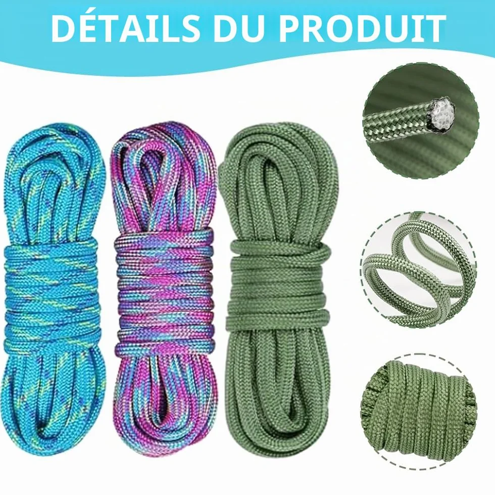 Kit de Corde Paracord 550 3m 36 Couleurs, Paracorde Nylon 4mm 7 Brins pour Bracelet Survie Camping