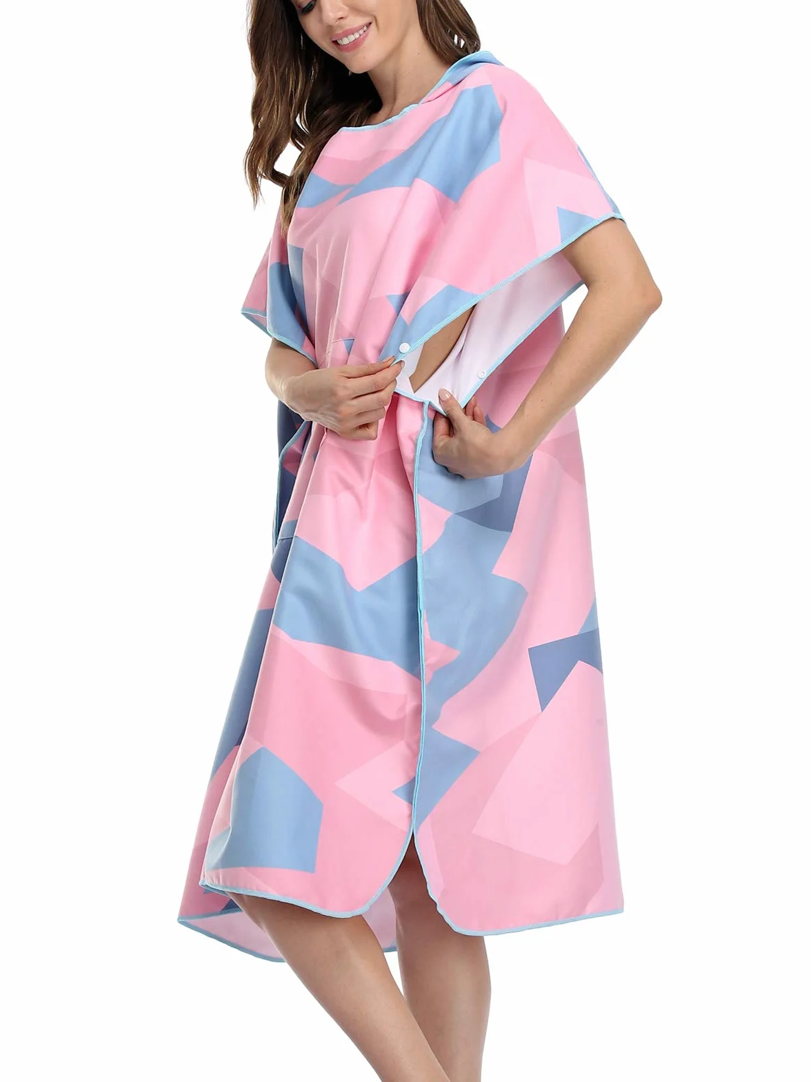 Serviette Poncho Ultra légère et, Surfing Changement Serviette Robe avec Capuche Microfibre(PinkGeometry,L)