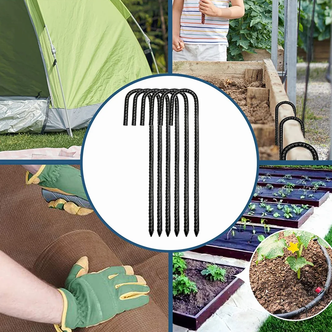 Piquets de Sol, Piquets de Fixation en Acier Ancrage au Sol Crochet en J d'agrafes de Jardin Robuste Piquets de Tente pour Le Trampoline Tente de Camping Clôture et Jardin Lot de 6
