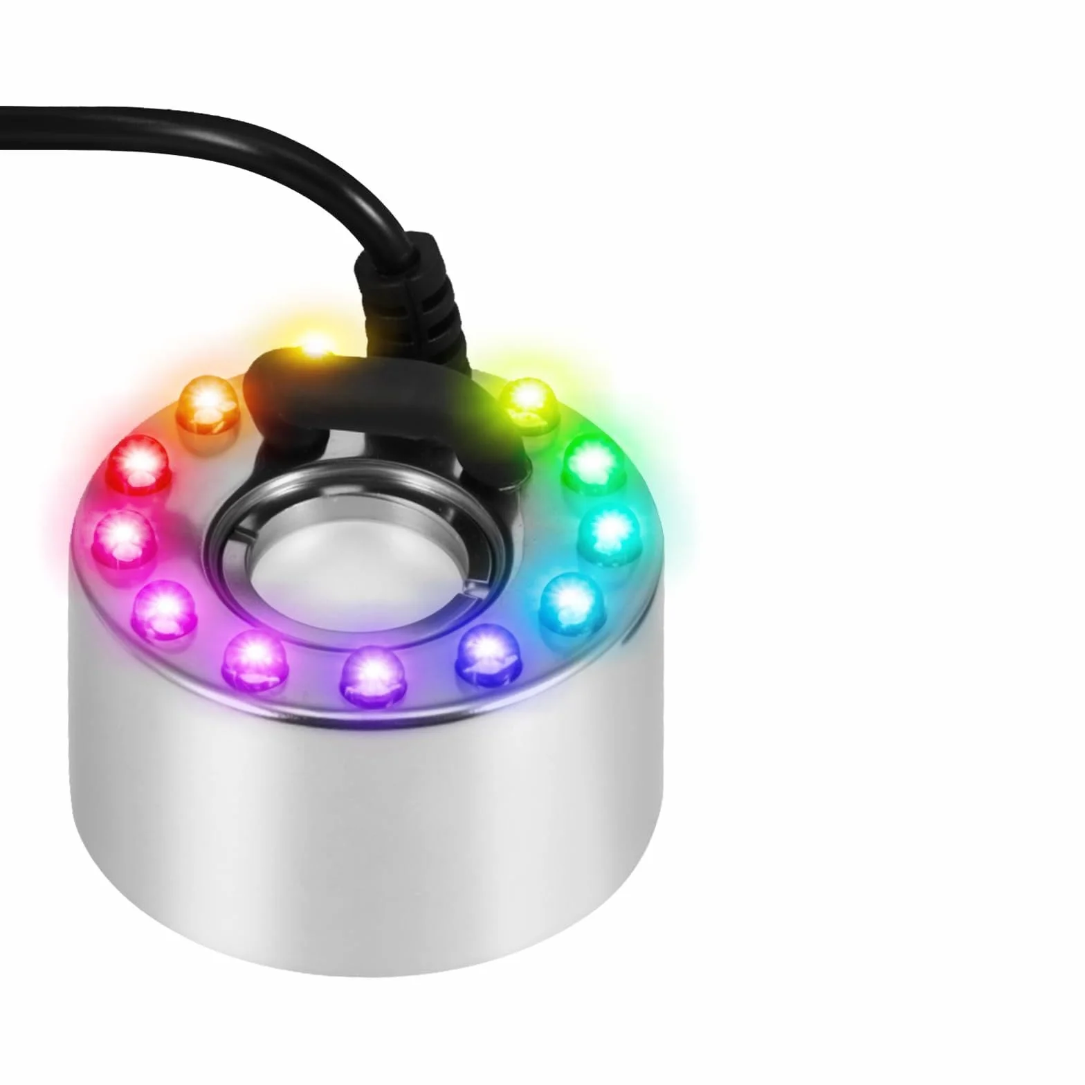 Brumisateur à Ultrasons 12 LED Lumières Colorées 24V Fontaine d'eau Brouillard Machine pour Réservoir Poissons Rocaille