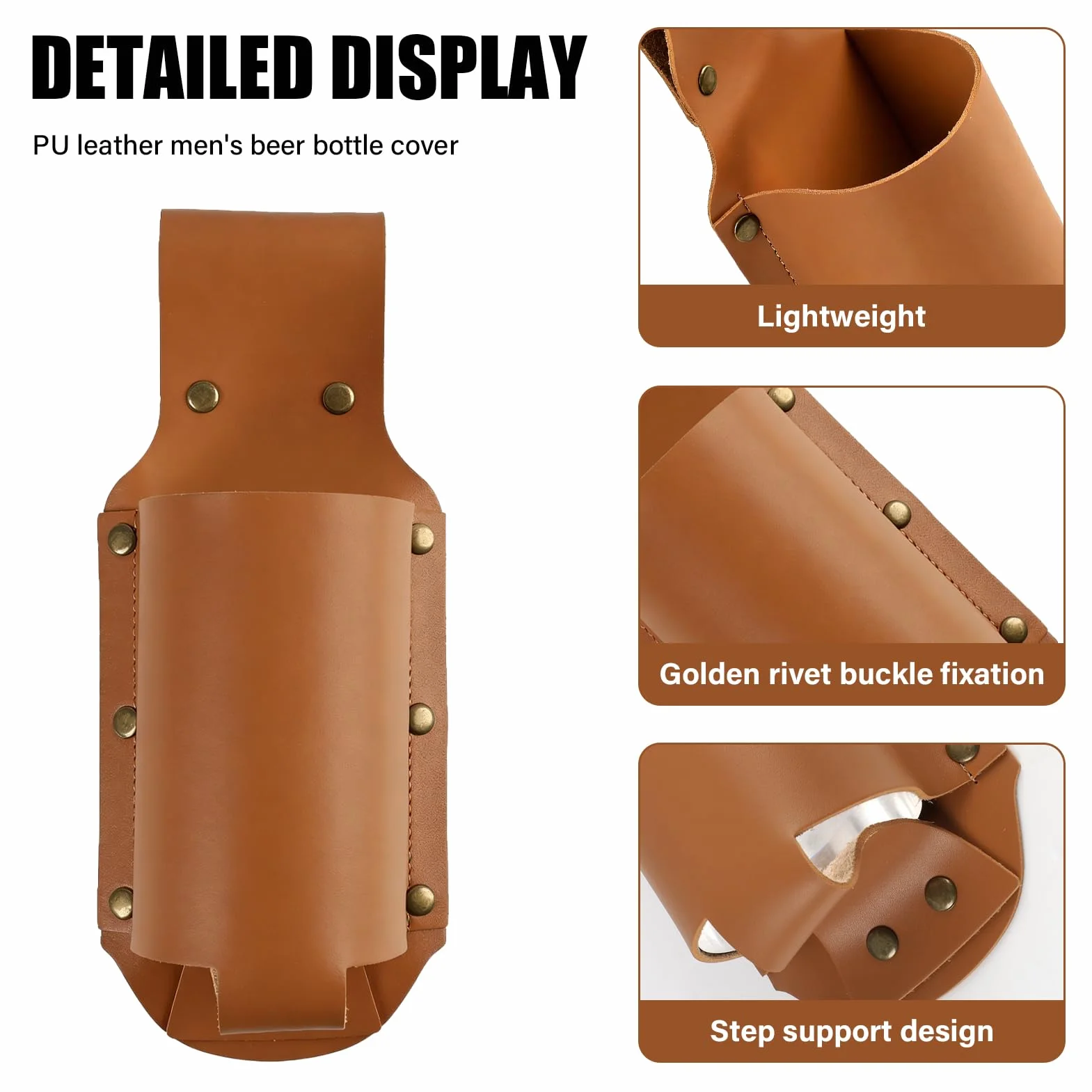 Ceinture de Bière en Cuir Porte Bouteille pour Ceinture, Support Canette et Bouteille Portable, Accessoire Mains Libres pour Voyage Randonnée Barbecue Fête Cadeau pour Homme, Marron