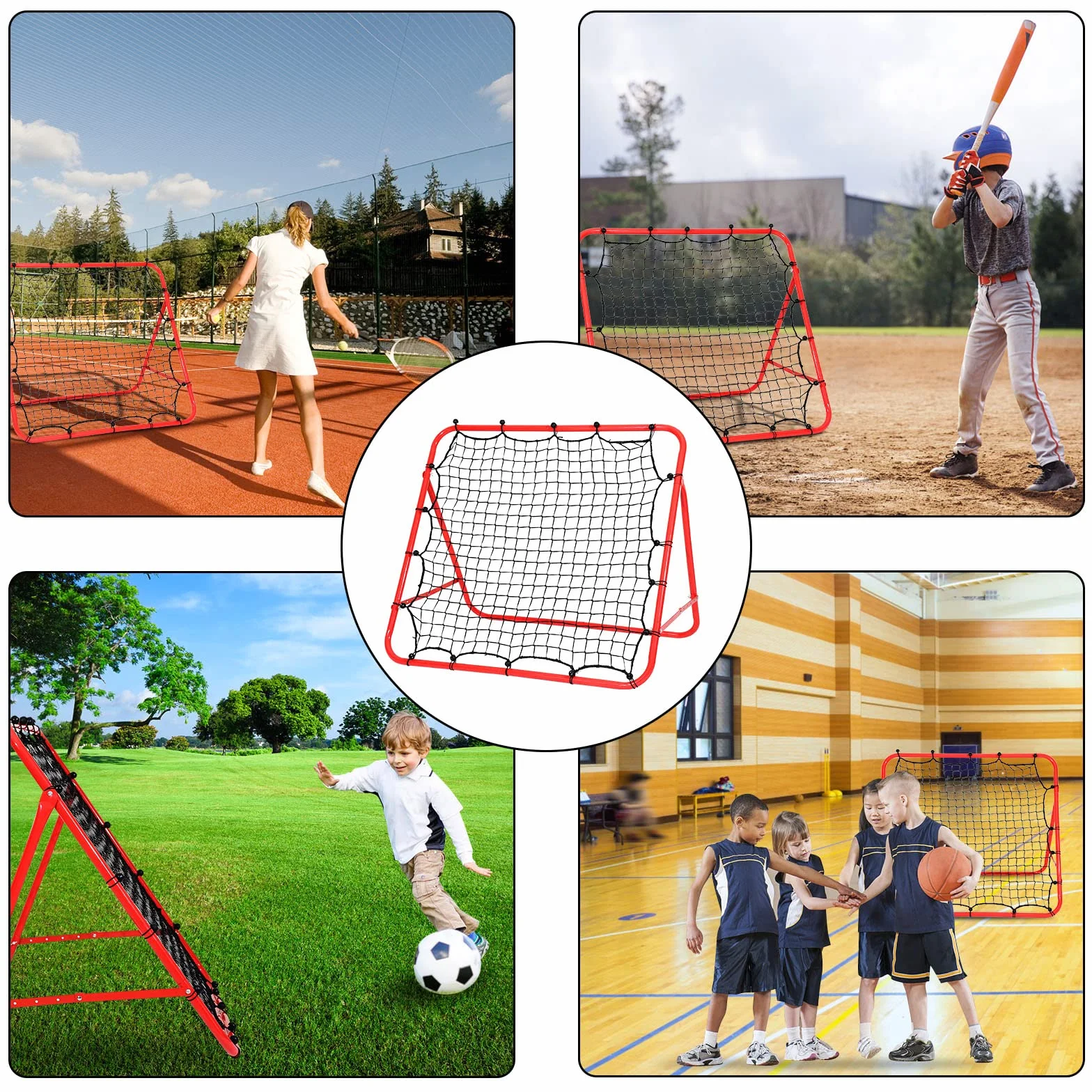 Jopassy Filet de rebond de football - Kickback pliable - Filet de rebond pour l'entraînement - Tube en métal/tissu PE - Pour basket-ball