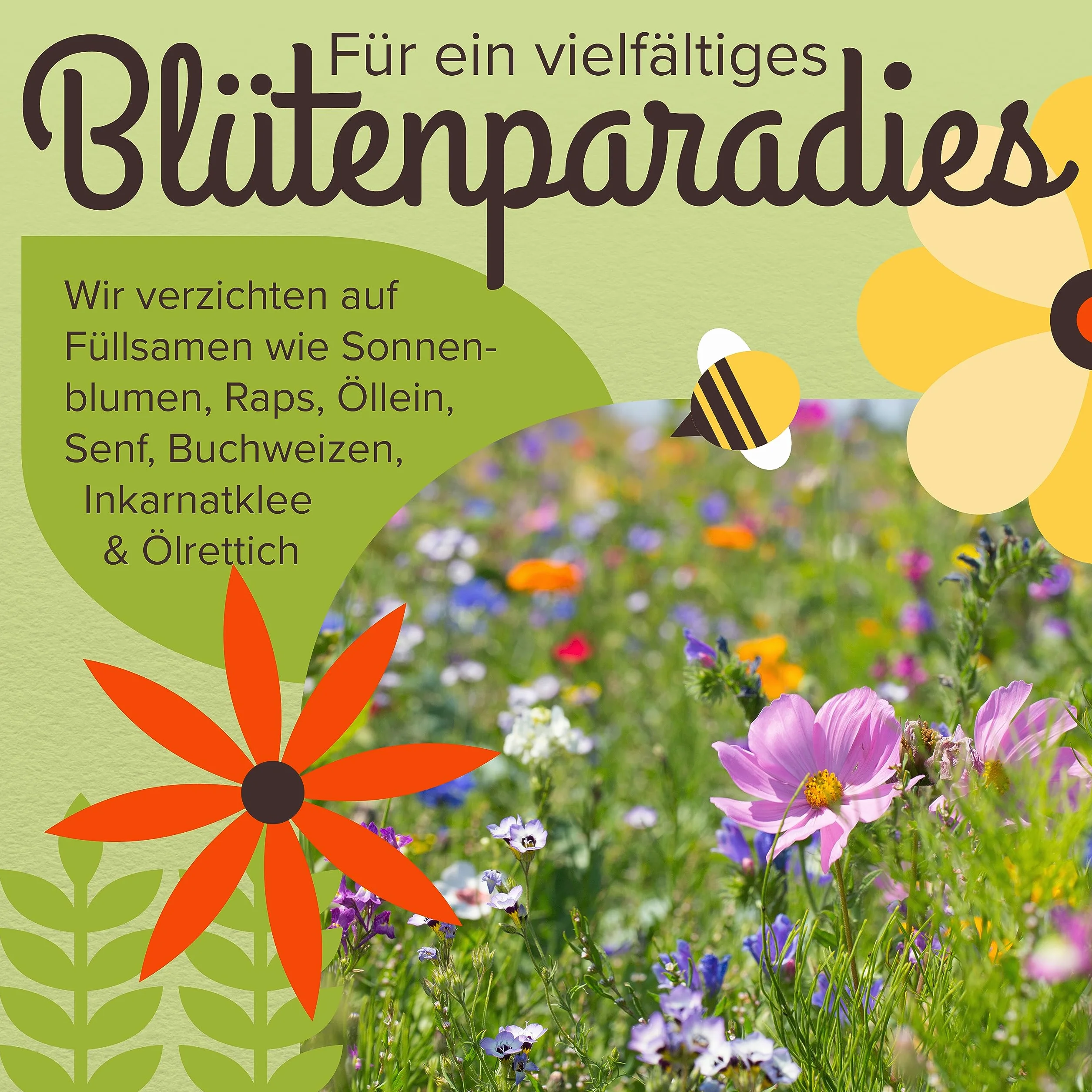 Mélange de graines de fleurs sauvages pour prairie fleurie, riche en nectar pour abeilles et papillons, 100 g (20 m²)