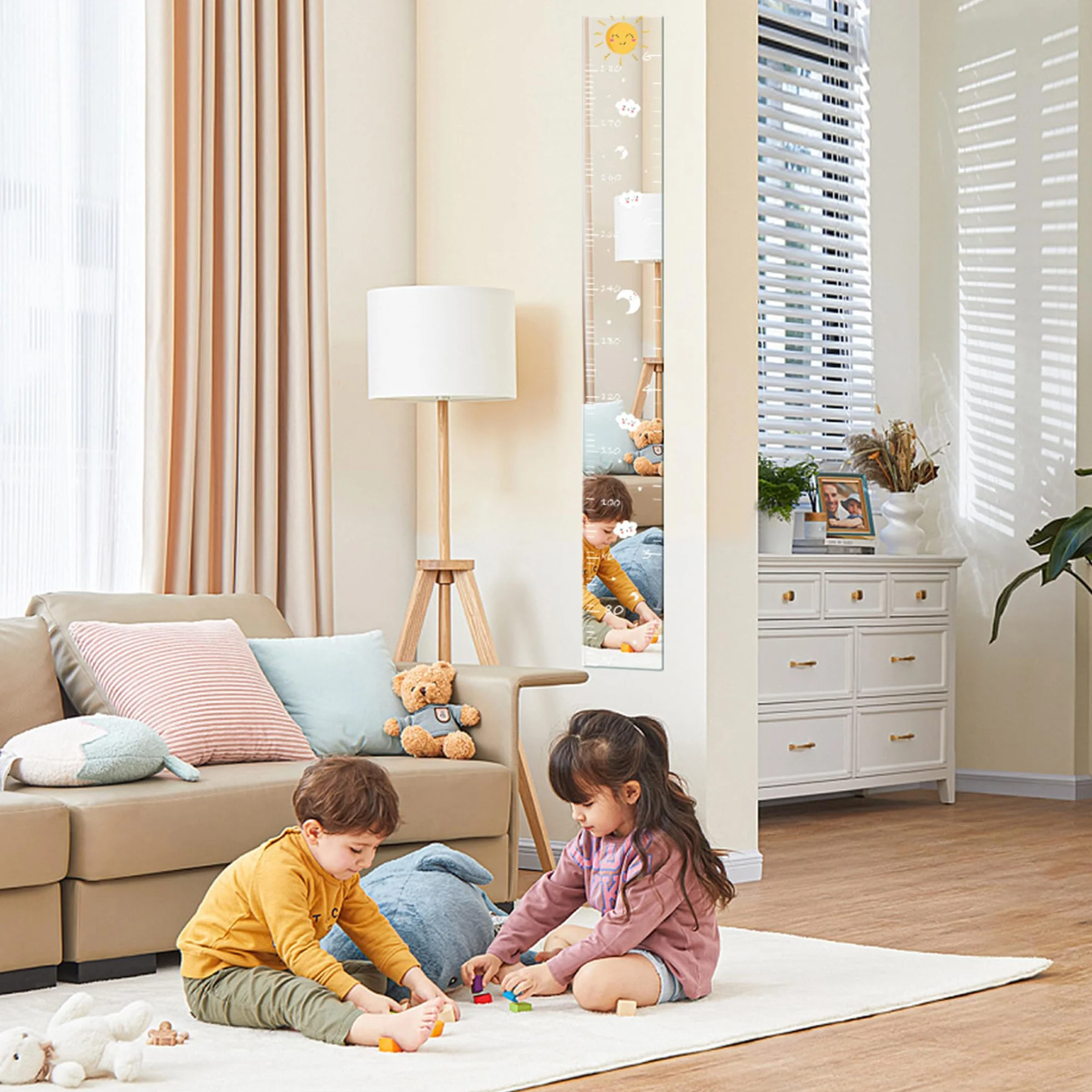 Miroir-Mesure de Croissance avec Autocollants – Règle Adhésive Murale pour Chambre d'Enfant