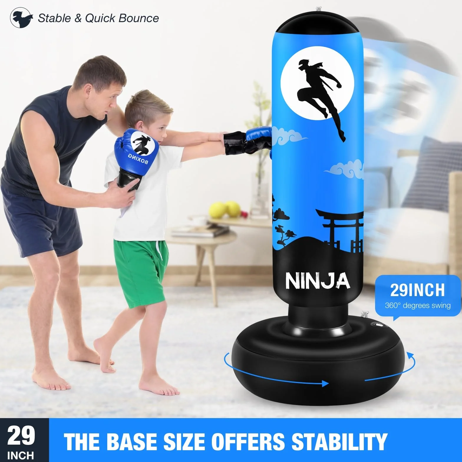 Punching Ball avec Gants de Boxe et Pompe, Sac de Boxe Enfant 168 cm - Idéal pour Karaté, Taekwondo, Cadeau Parfait pour Garçons & Filles de 5 à 12 Ans