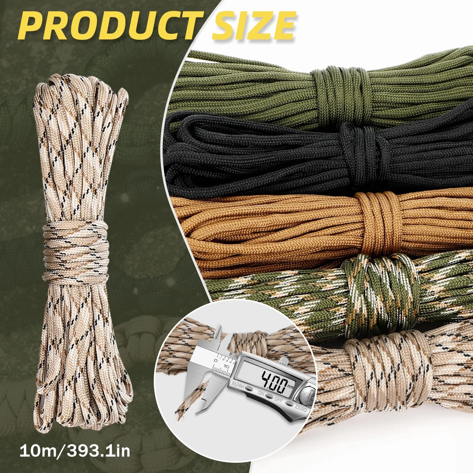 Paracorde 5 Pièces 33ft 10m 4mm 7 Brins Corde Nylon Cordelette pour l'artisanat Camping Bricolage
