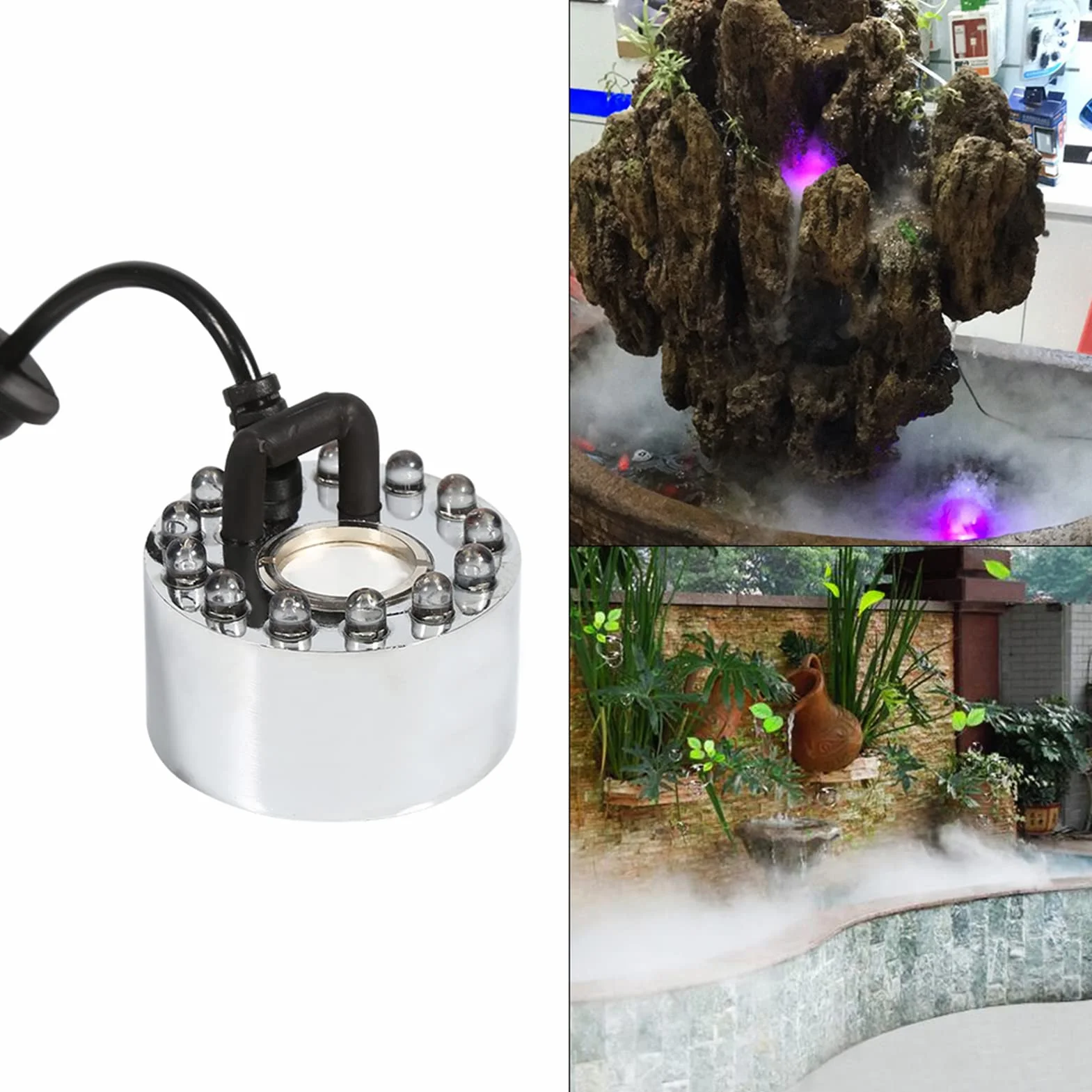 TOPINCN Mist Maker Atomiseur LED 24V 12 LED Changement de Couleur Ultrasons Brumisateur Fontaine Humidificateur