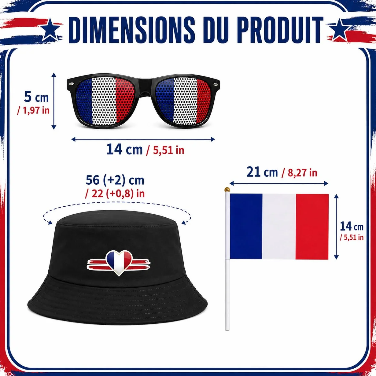 Superbe Kit Supporter France Et Deco Coupe Du Monde 2026. Accessoires Avec Lunettes, Drapeaux Et Chapeau. Idéal Pour Encourager L'Équipe Lors Des Soirées Foot Entre Amis