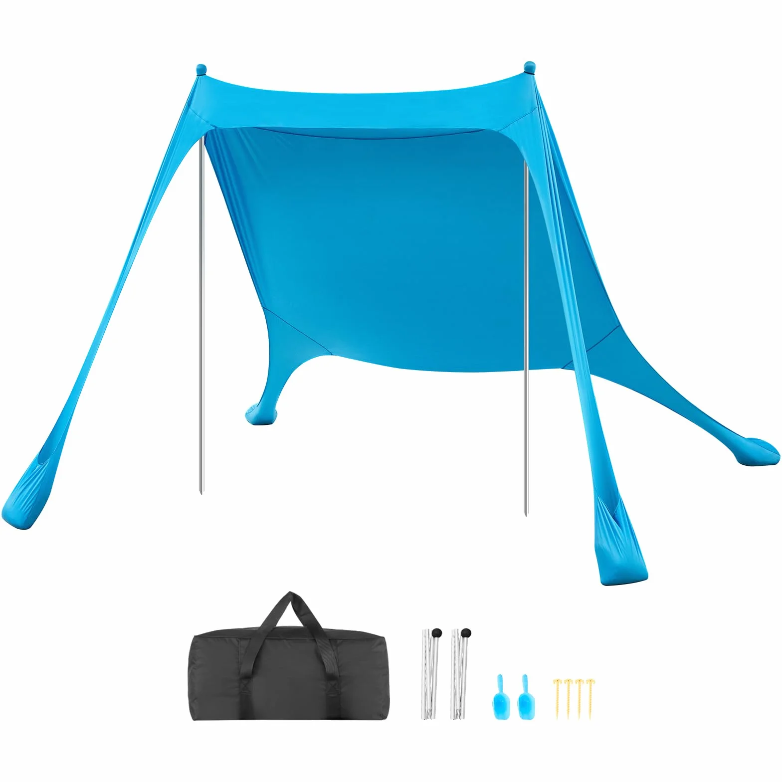 VEVOR Tente de Plage de 2,3x2,3x2 m, Abri Soleil UPF50+, Pare-Soleil Extérieur pour Plage Parc Camping et Pêche, Auvent Protection UV avec Sacs de Sable, Poteaux de Soutien et Pelles à Sable, Bleu