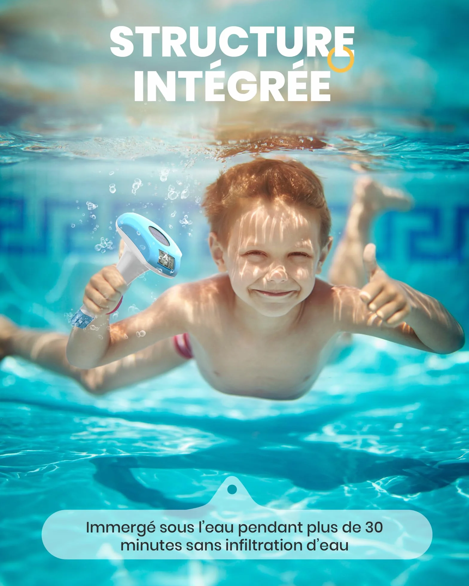 Baldr Solaire Thermomètre Piscine Flottant, Grand Écran LCD Numérique, IPX8, Étanche