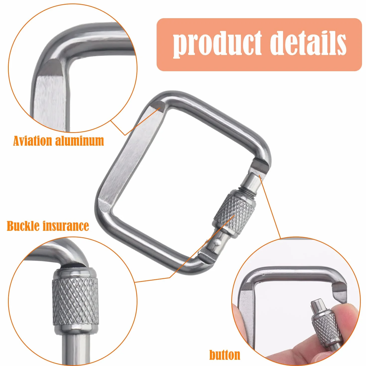 4 PCS Mousqueton, Mousqueton Aluminium, Mousqueton Escalade avec Bouchon à Vis, pour l'extérieur, Camping, Randonnée, Voyages, Pêche, Sac Dos(Argent, Noir)