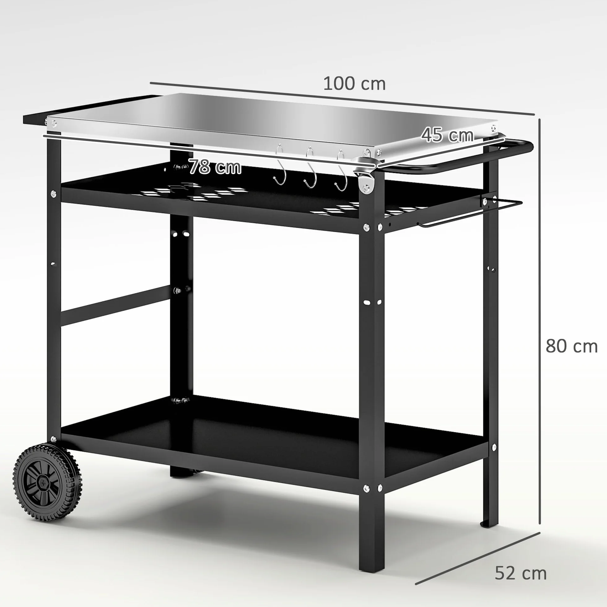 Outsunny Desserte Plancha Extérieure Acier Inoxydable Chariot Barbecue 100x52x80cm Noir