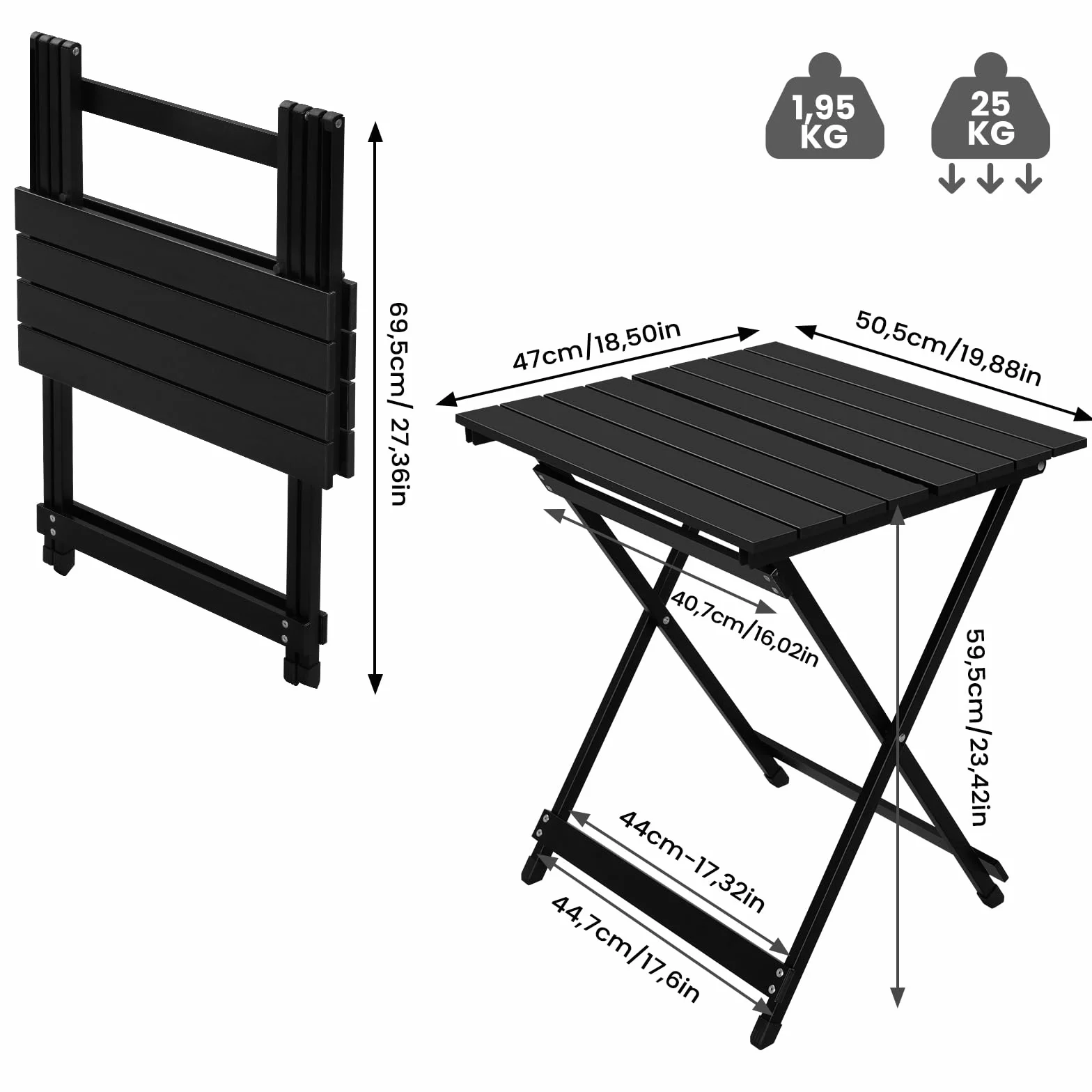 WOLTU Table de Camping en Aluminium Pliante 50,5x47x59,5cm Noir