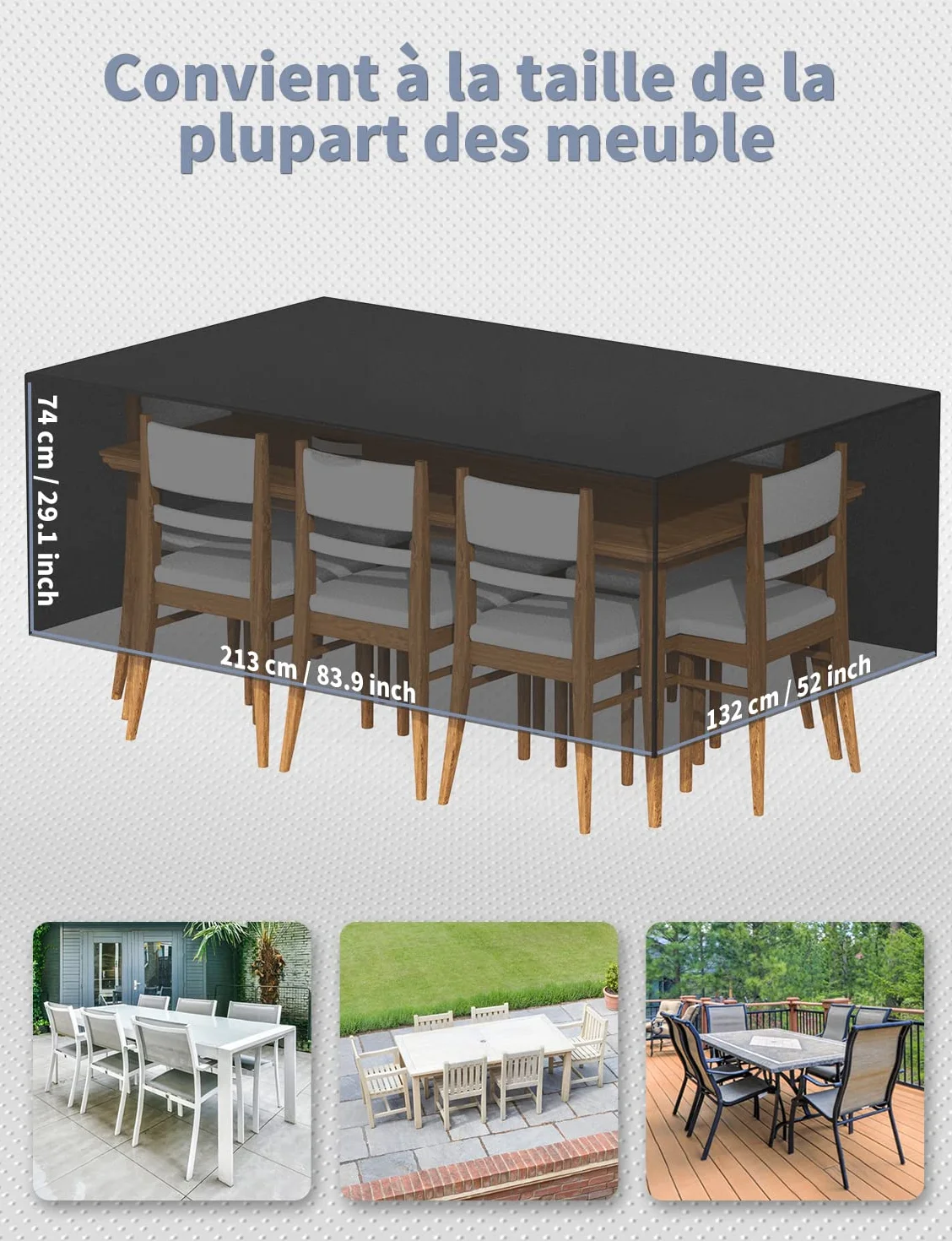 YISSVIC Housse Salon de Jardin Exterieur 213 x 132 x 74cm 420D Oxford Imperméable Résistant UV