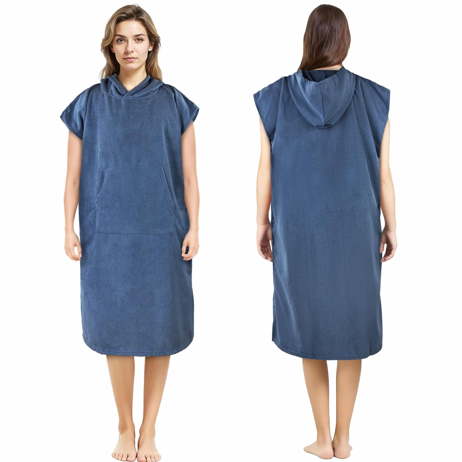 AUYAO Poncho de Plage Adulte, 110 * 78 cm Peignoir de Bain avec Poche pour Homme Femme, Peignoir Rapid Séchage et Léger, Serviette de Surf avec Capuche pour Plage Natation Plongée