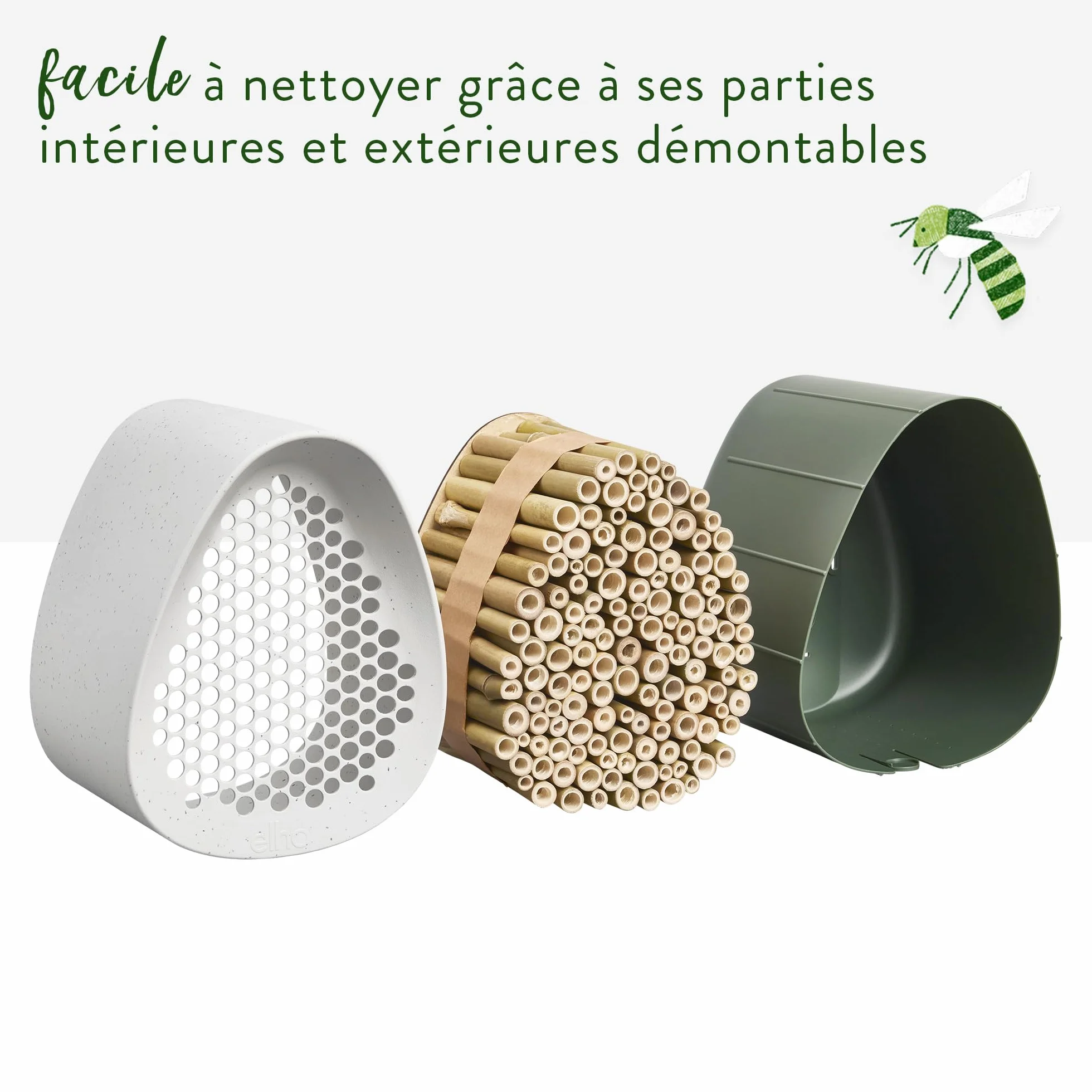 Elho Essential Bee Hotel 18cm - Hôtel pour Abeilles - Plastique Recyclé - Gris