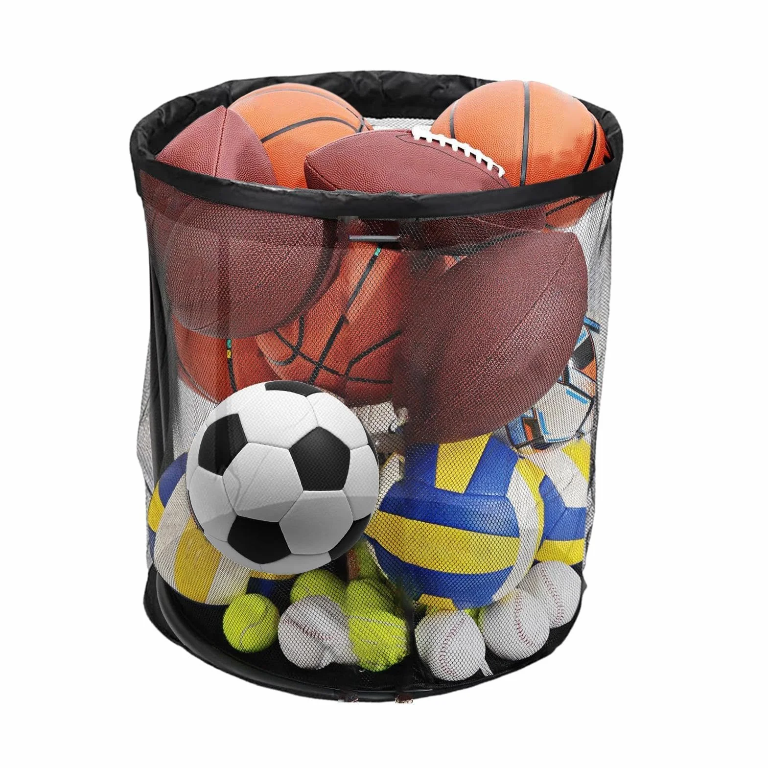 Rangement pour balles d'extérieur – Nylon 60 x 60 x 62 cm | Boîte de rangement portable en maille de grande capacité pour garage | Rangement d'équipements de sport pour jardin, terrasse, terrain