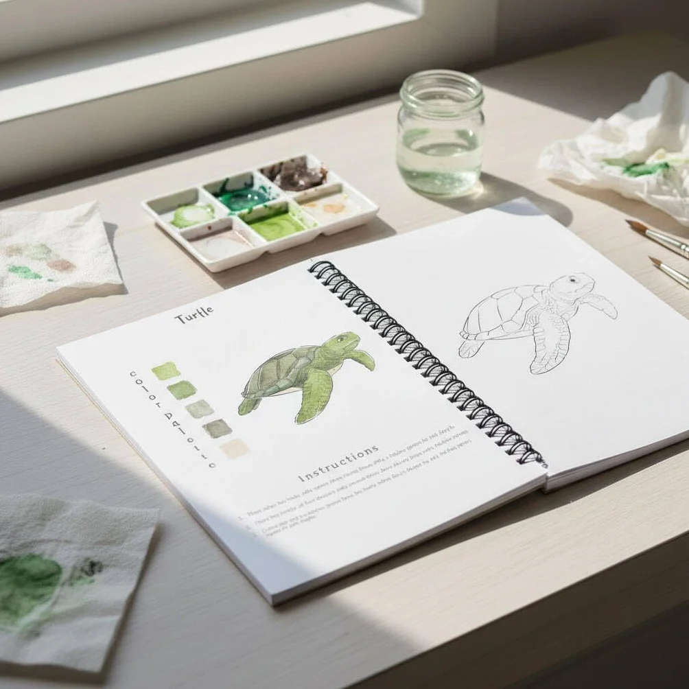 Cahier d'aquarelle pour débutants, 30 motifs fleurs animaux, 16 couleurs, 2 pinceaux, livre de peinture aquarelle adultes détente
