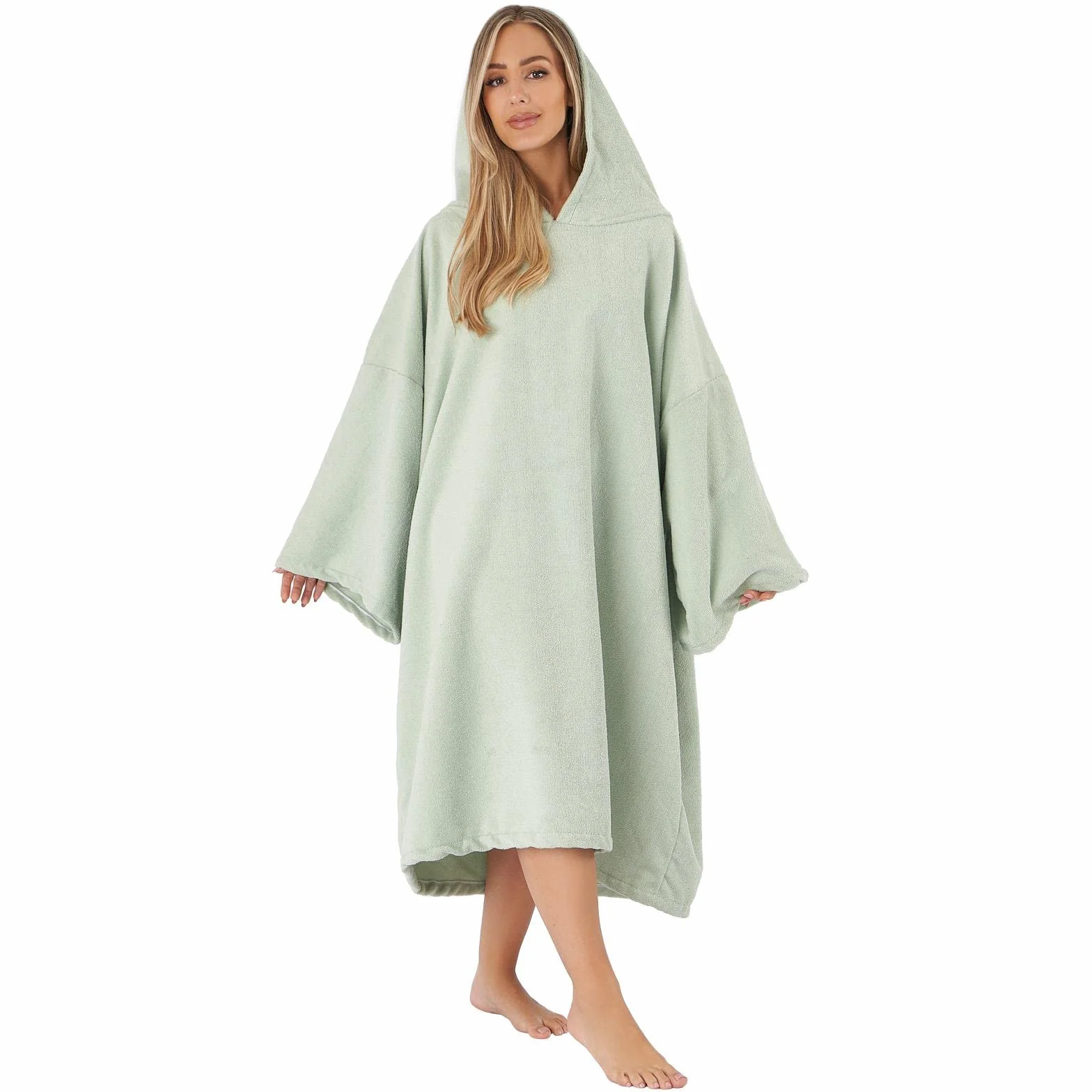 Brentfords Poncho à Capuche pour Adulte - Grande Serviette de Bain, de Natation, de Surf - en Microfibre absorbante à séchage Rapide - pour Homme et garçon - Vert Sauge