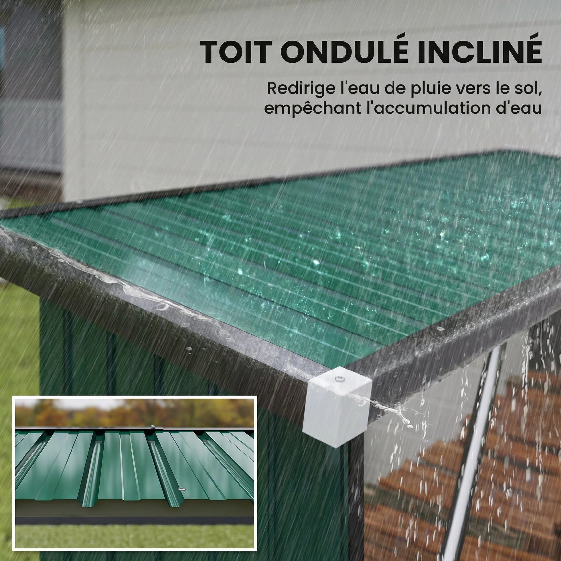 Outsunny Abri-bûches Acier Galvanisé Support Bois de Chauffage 213x66,5x150cm Vert