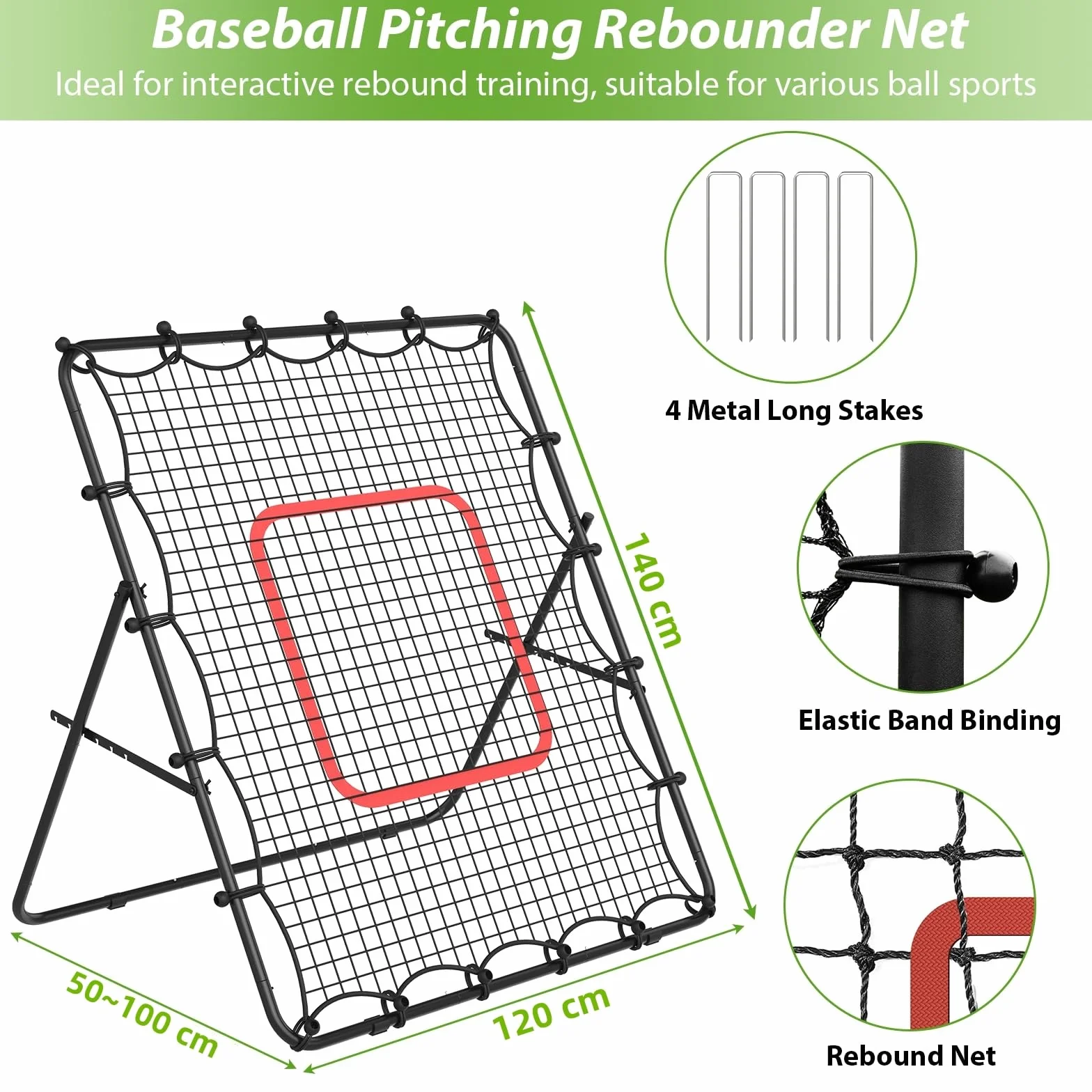 LIANTRAL Filet de Rebond pour Volleyball 1,2 x 1,4 m, Entraîneur Portable Rebondissant pour Football, Volleyball, Baseball et Crosse, Filet d'angle Réglable pour Entraînement de Tir, de Passe et de