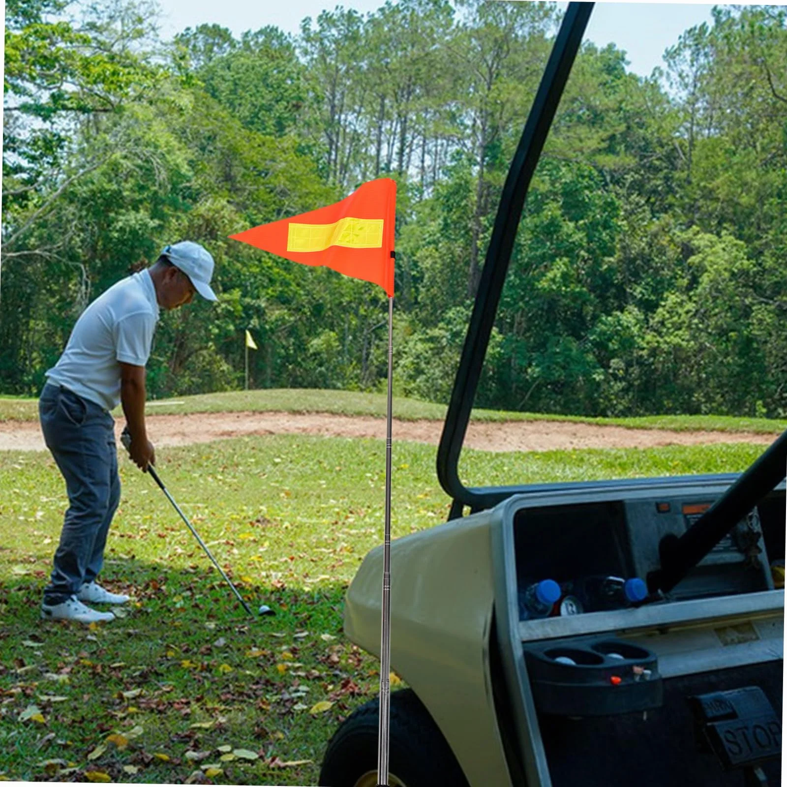 Didiseaon Fanion Rétractable Drapeau Pôle Réfléchissant Triangulaire Sécurité Golf Perche Télescopique Fibre De Verre Visibilité Ajustable Poteaux Acier Inoxydable Orange