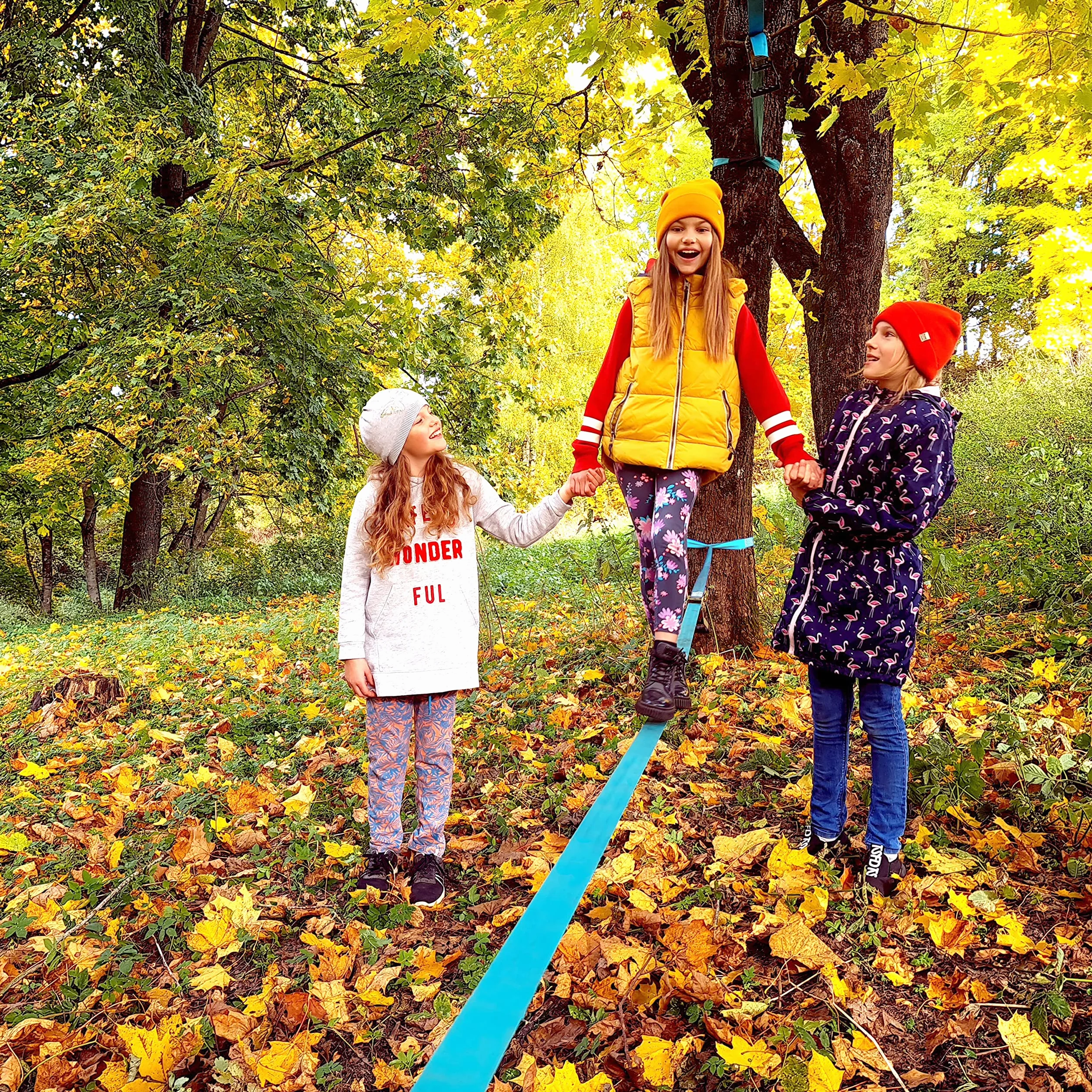 Slackline pour l'entraînement d'équilibre 50 'avec cliquet Industriel Robuste, Bande de Protection d'arbre et Sac de Transport - Slack Lines for Backyard - Slackline de Soutien de Ligne Ninja.