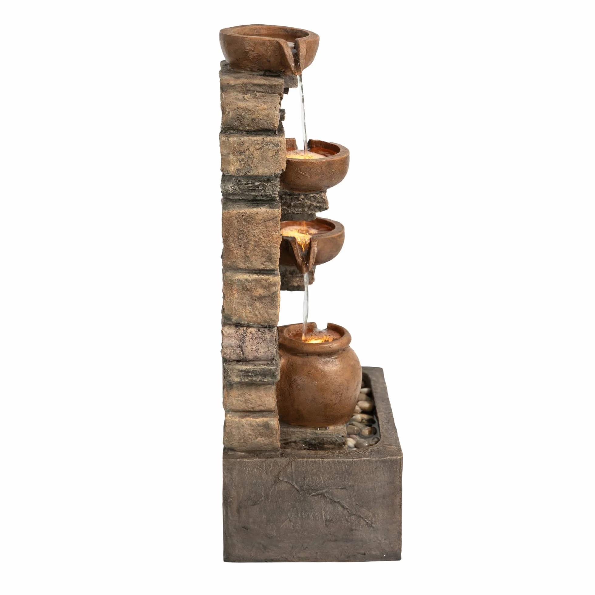 Teamson Home Fontaine Cascade 4 Niveaux Brun LED Jardin Exterieur