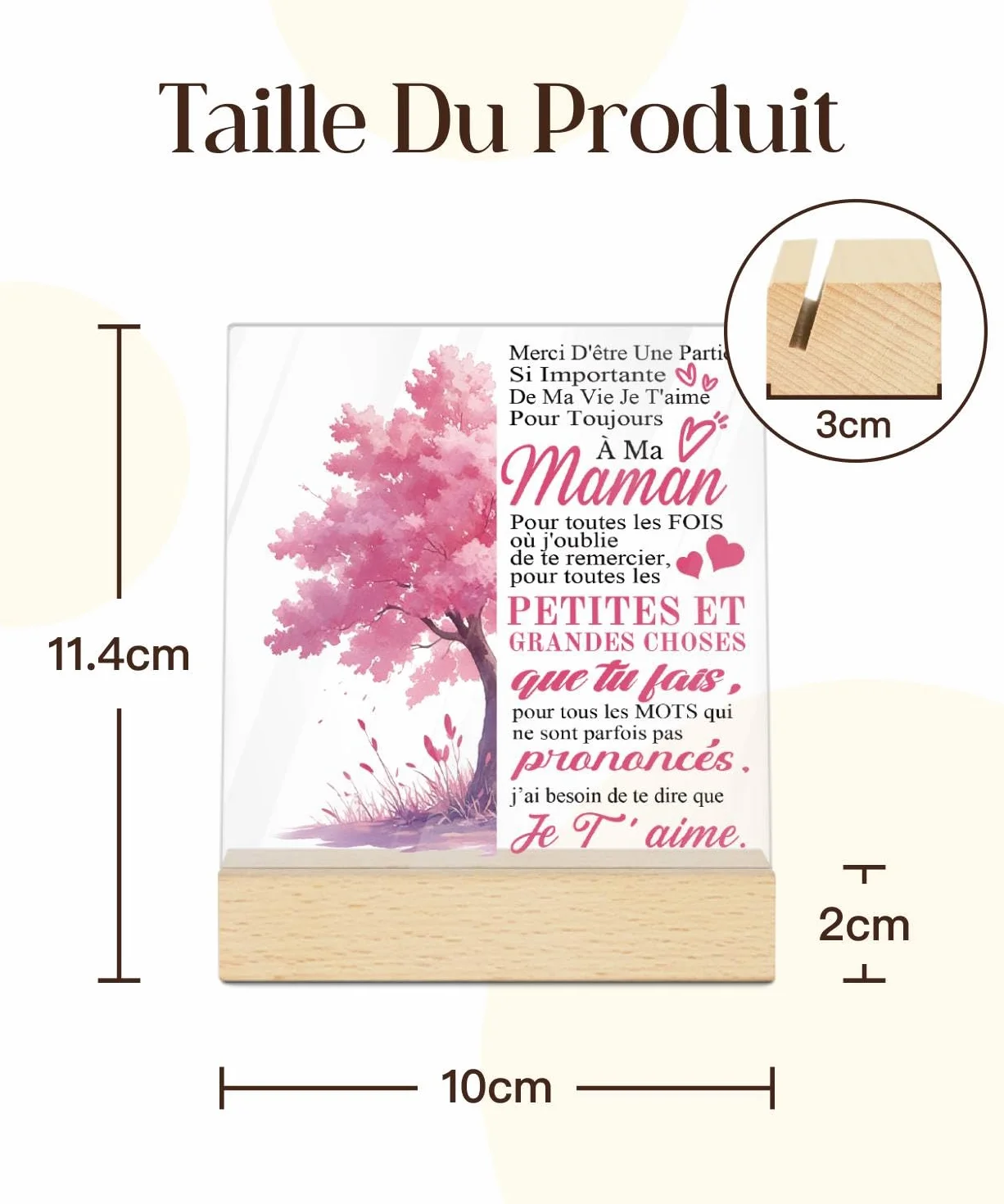 Plaque Acrylique Merci Maman Je T'Aime Arbre Rose Décoration Cadeau Fête des Mères