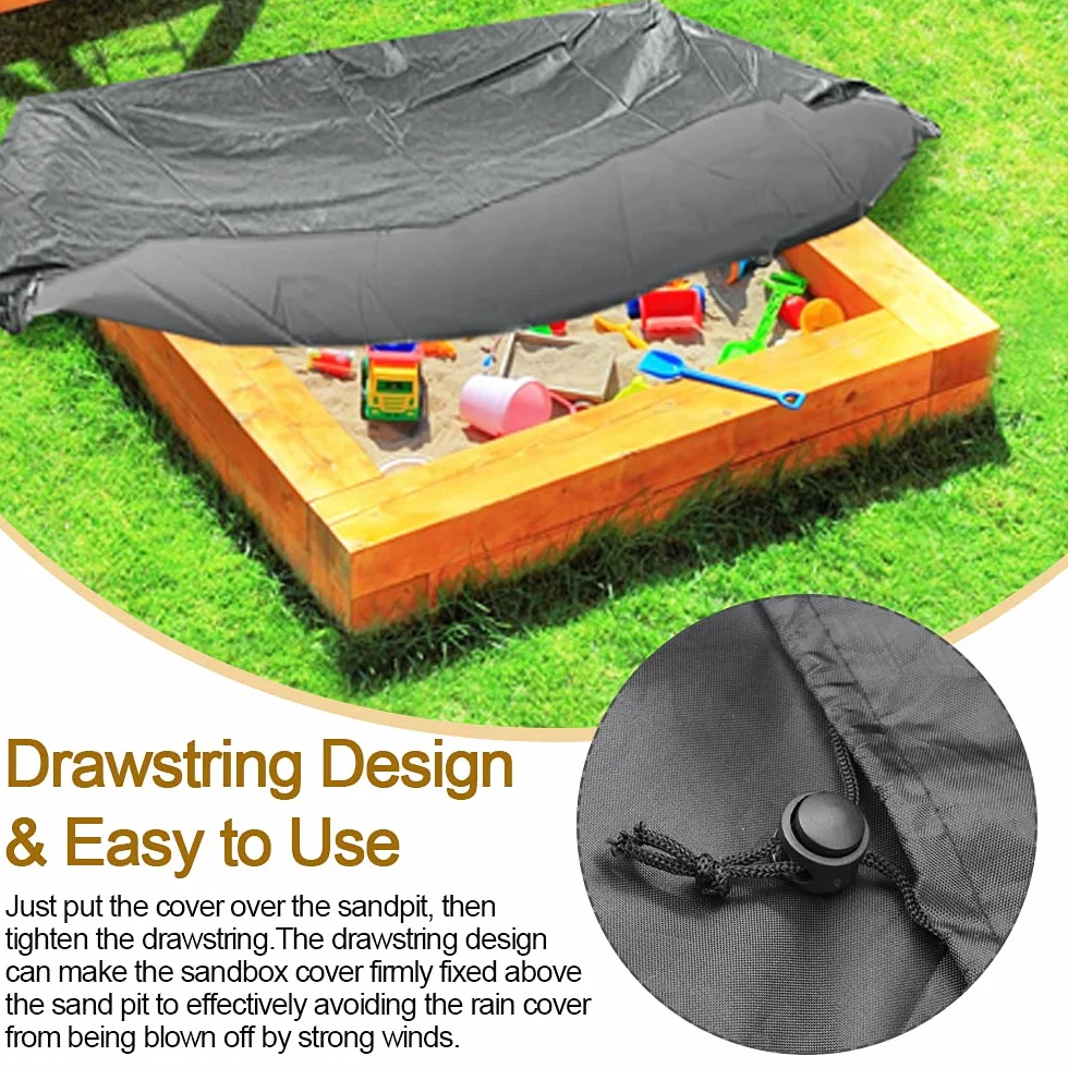 RECHCIGA Bâche de Protection Bac à Sable Tissu Oxford Housse Anti-poussière 120x120cm Couvercle Étanche Jardin - Noir