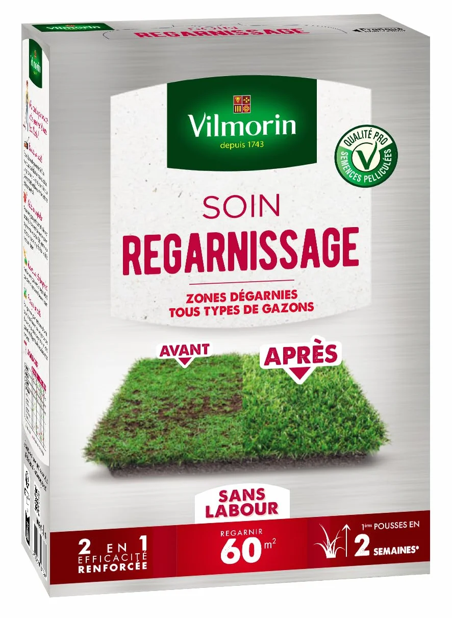 VILMORIN Soin Regarnissage Universel 2 en 1 Semences de gazon Fortifiant naturel 1 Kg