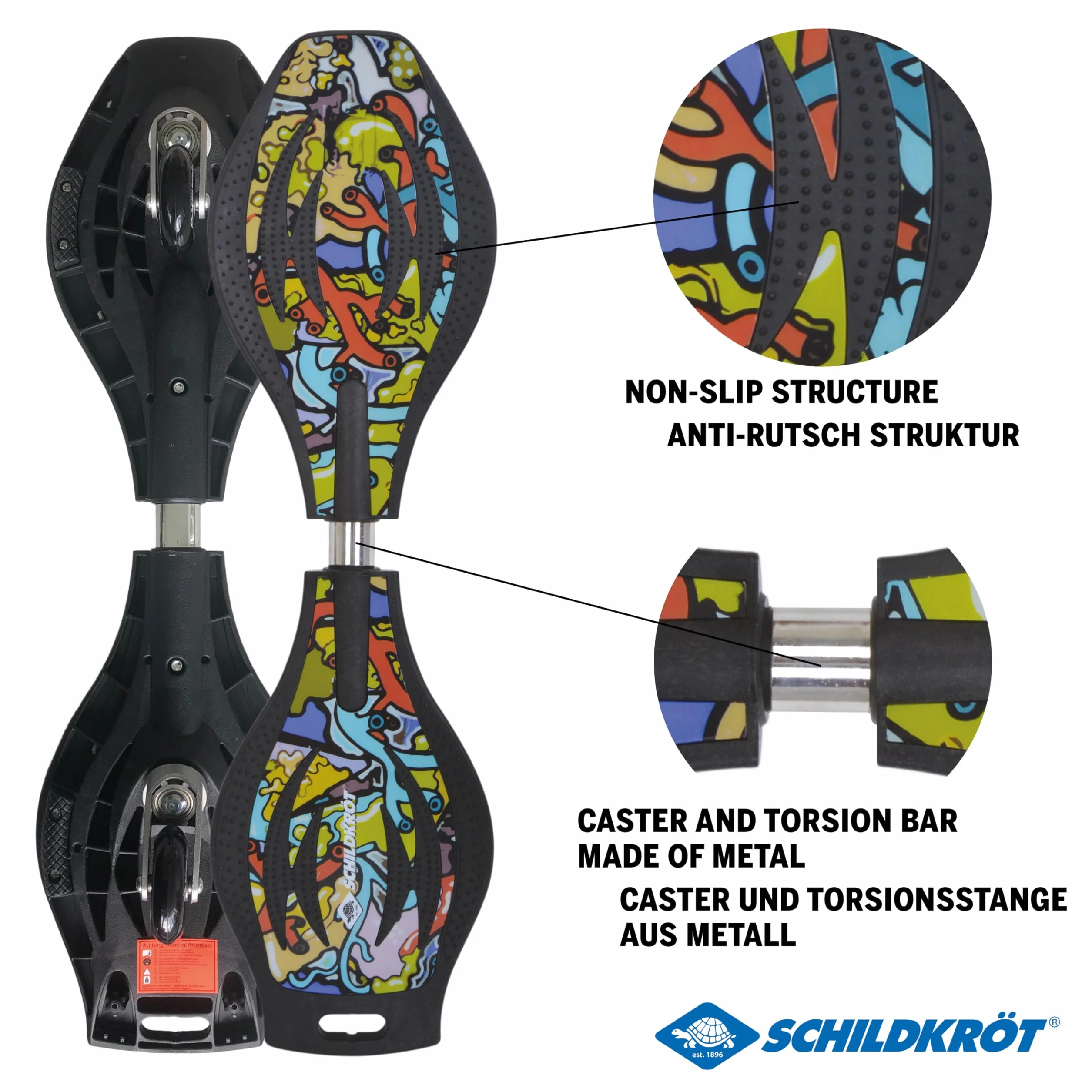 Schildkröt Waveboard Good Vibes, Léger et Maniable, Grande Plateau avec Boutons Antidérapants
