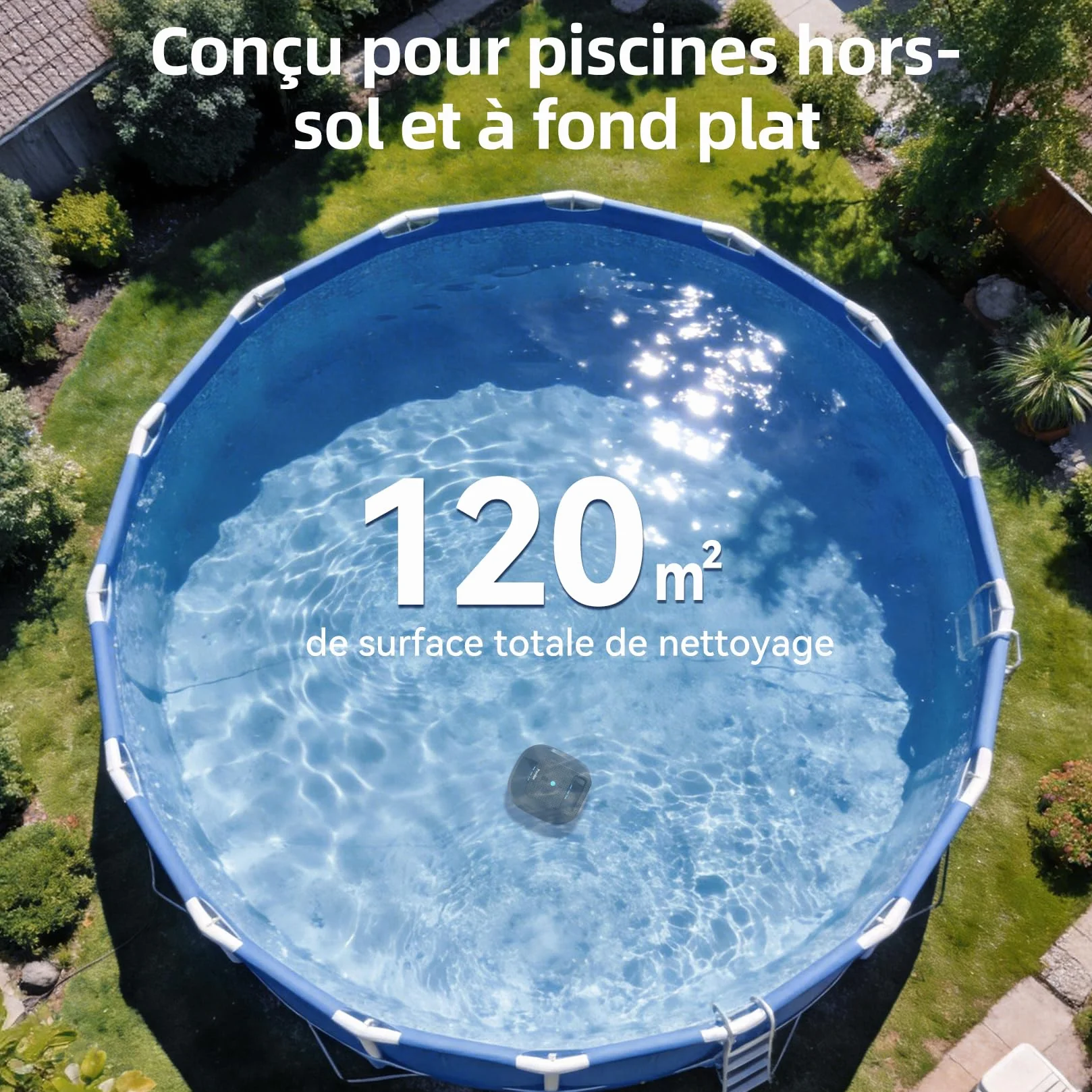 Pondee X2 Robot Piscine sans Fil 200 Min Autonomie Aspirateur Piscine Hors Sol 120 m²