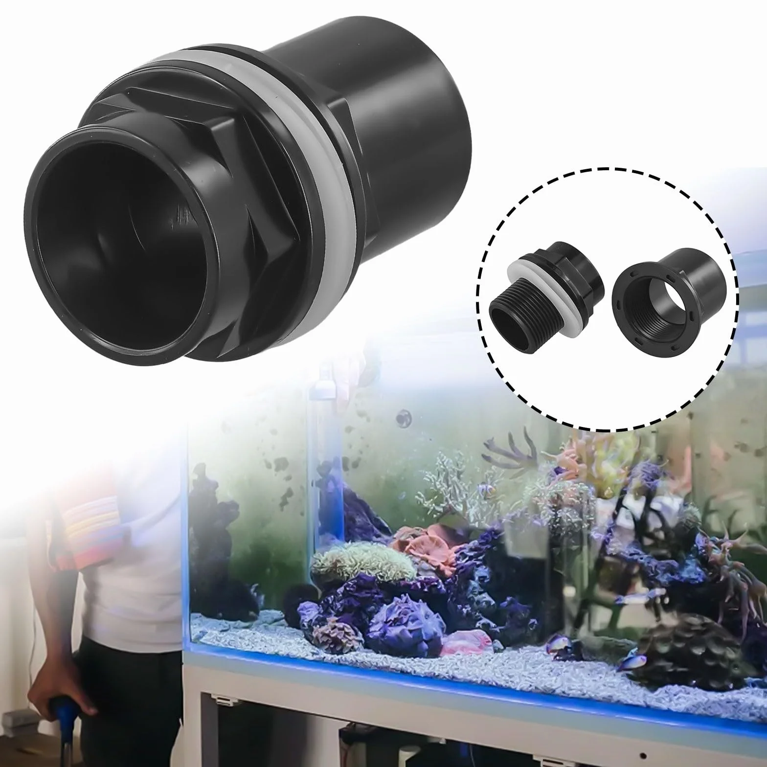 Passe Paroi Raccord Fileté PVC 40 mm Entrée Réservoir Aquarium Joint D'étanchéité