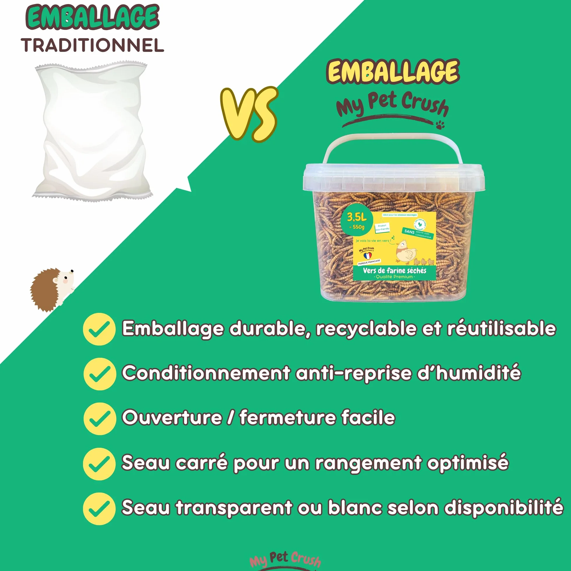 Vers de Farine Séchés 3,5L pour Poules Oiseaux Tortues Reptiles Carpes 100% Naturel Riche en Protéines