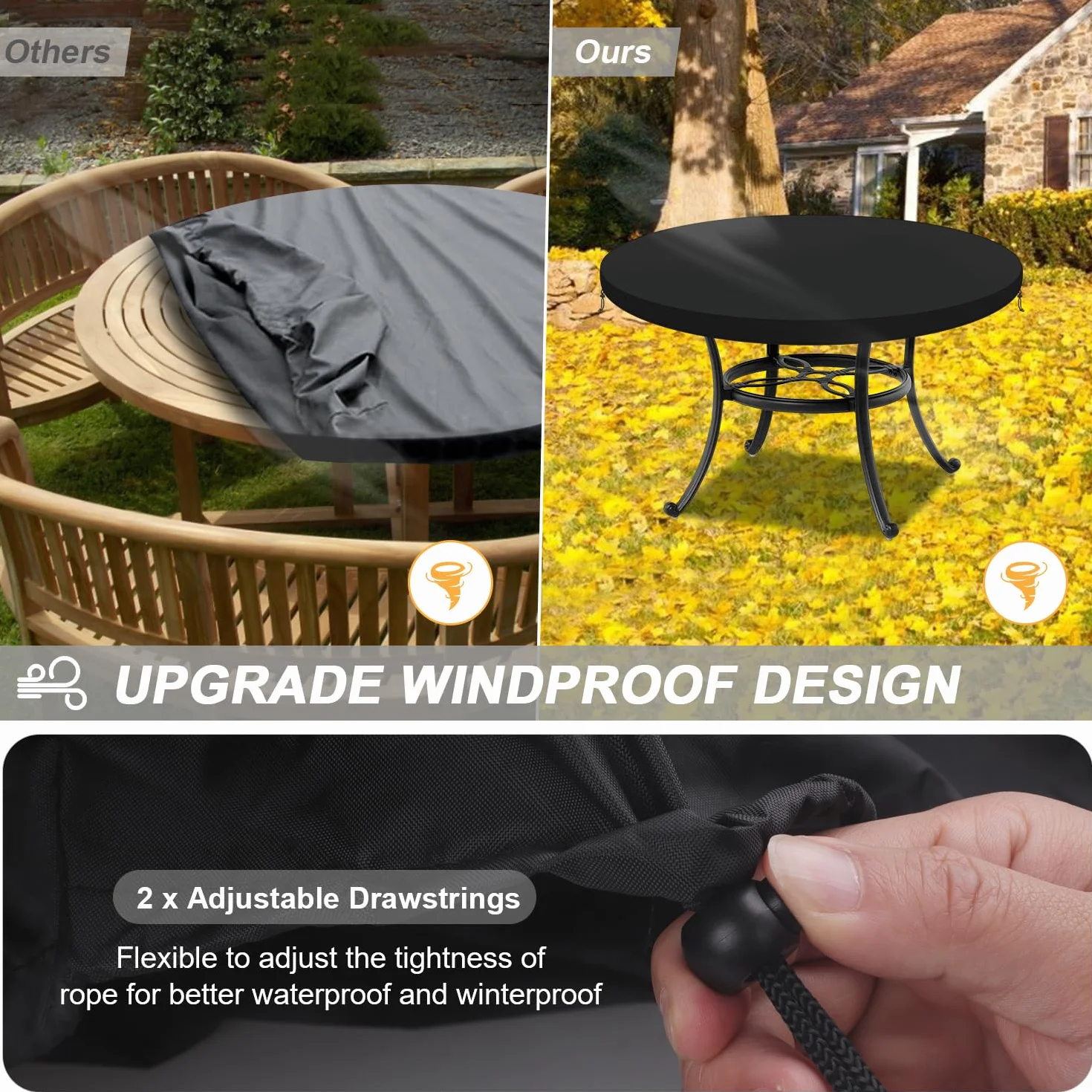 LAMUNI Housse de Table de Jardin Ronde Imperméable Anti-UV Protection 112x10cm