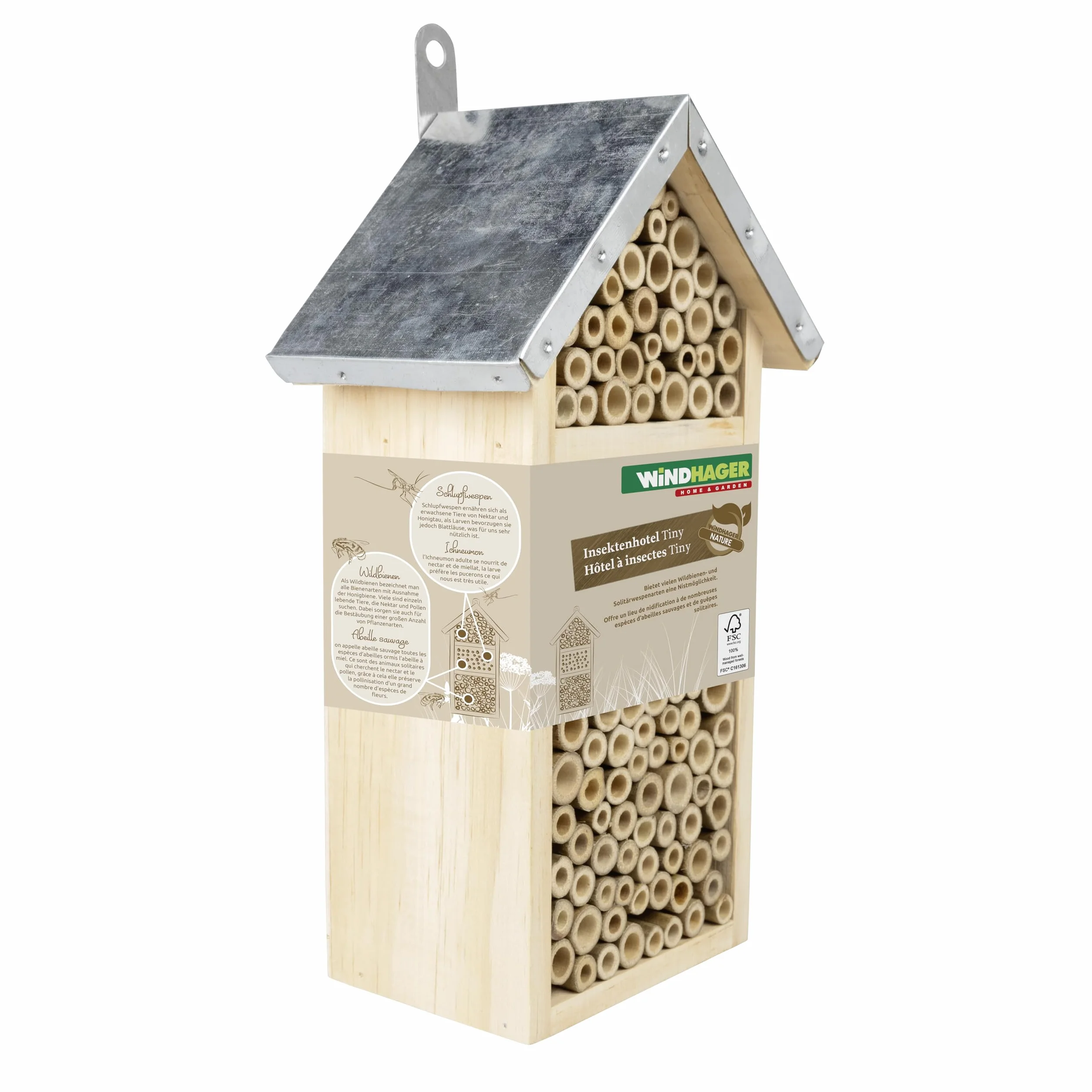 Windhager Hôtel à Insectes Tiny Bois Bambou Abri Abeilles Nichoir Suspendre