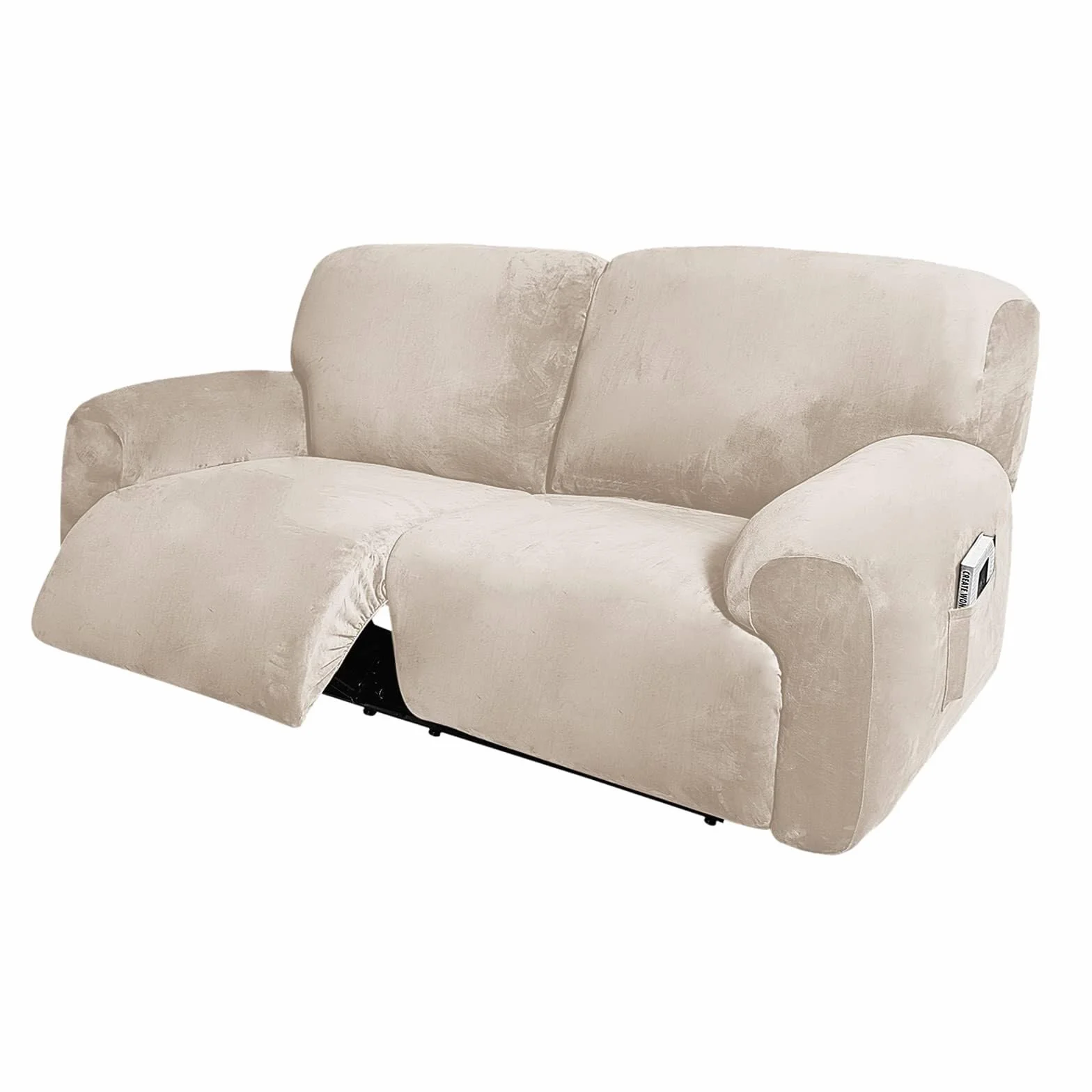 Housse de Fauteuil Relax Extensible Velours 6 Pièces 2 Places Beige