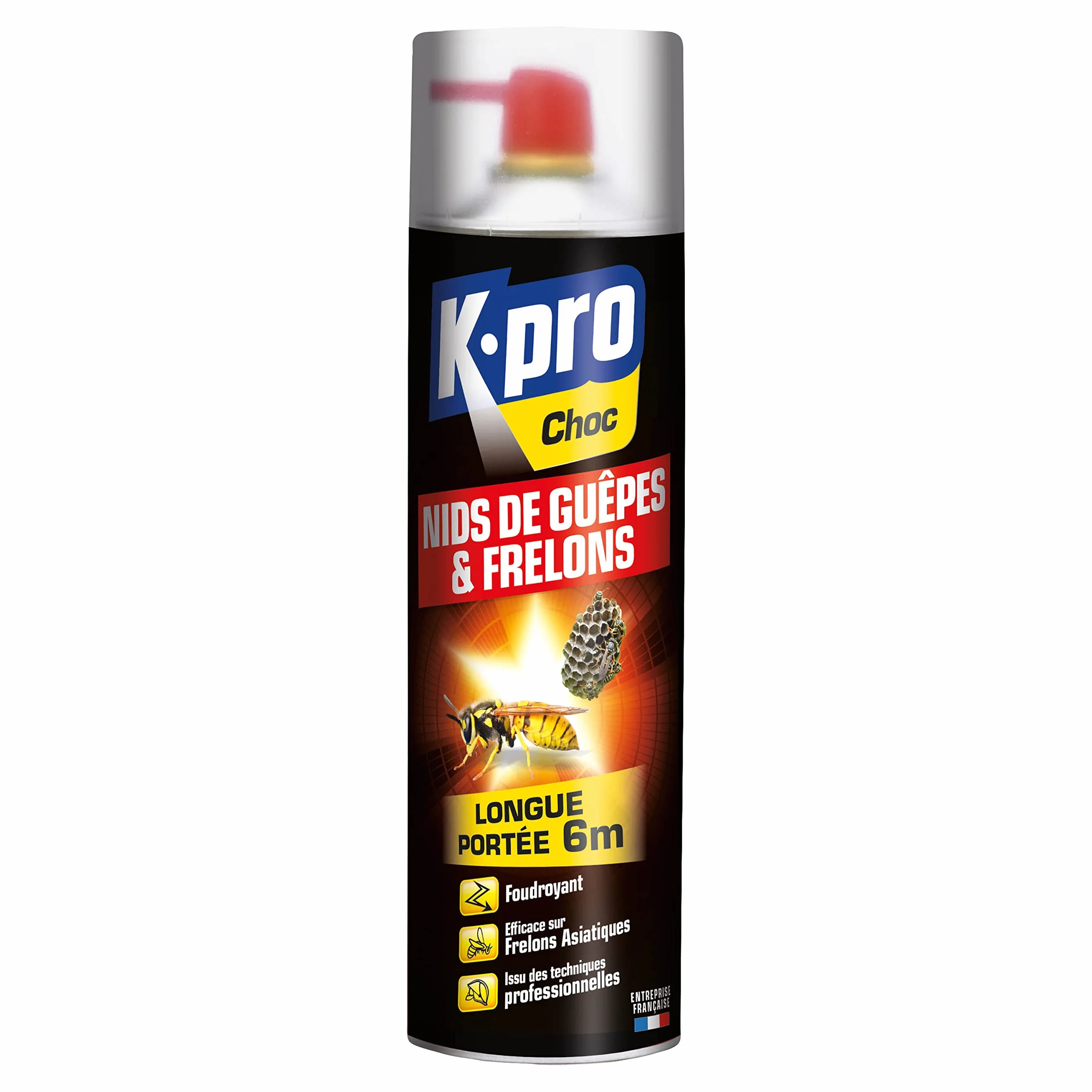 K.PRO Aérosol foudroyant choc nids de guêpes et frelons 500ml, Jet longue portée 6 mètres