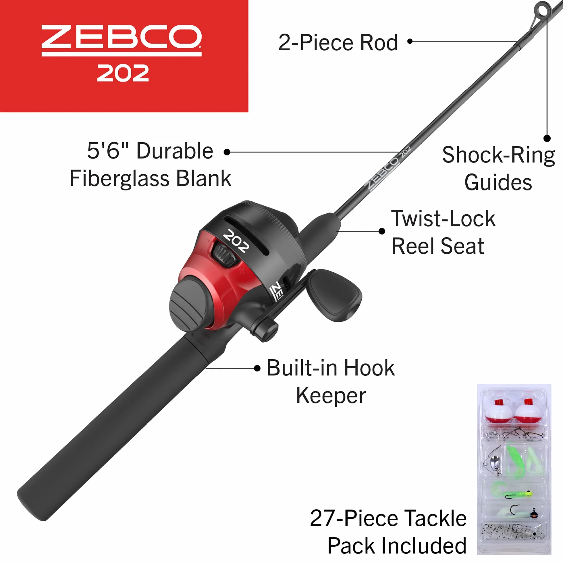 Zebco Moulinet Spincast Canne à pêche 2 pièces 1,5 m Taille 30