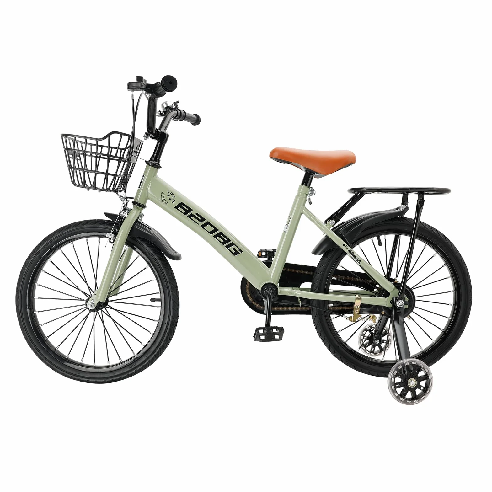 Vélo pour enfant de 18 pouces, cadre en acier au carbone de haute qualité, siège et guidon réglables, double freins, moyeux intégrés, panier amovible, roues stabilisatrices, selle confortable, vélo