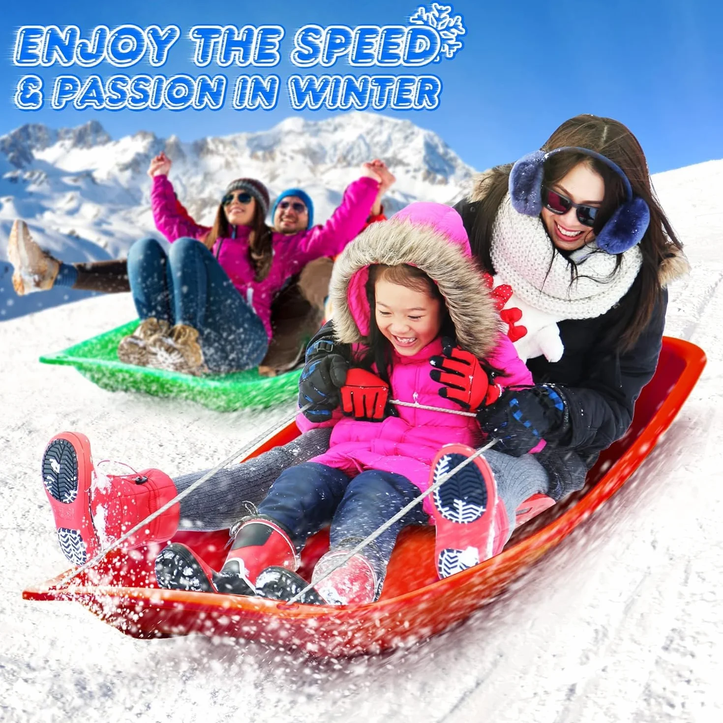 2 pcs Luge à Neige, Traîneau à Neige Haute Performance avec Corde de Traction pour Enfants et Adultes, Traîneau Couleurs Différentes Meilleure Adaptée pour Le Ski, pneus de vélo