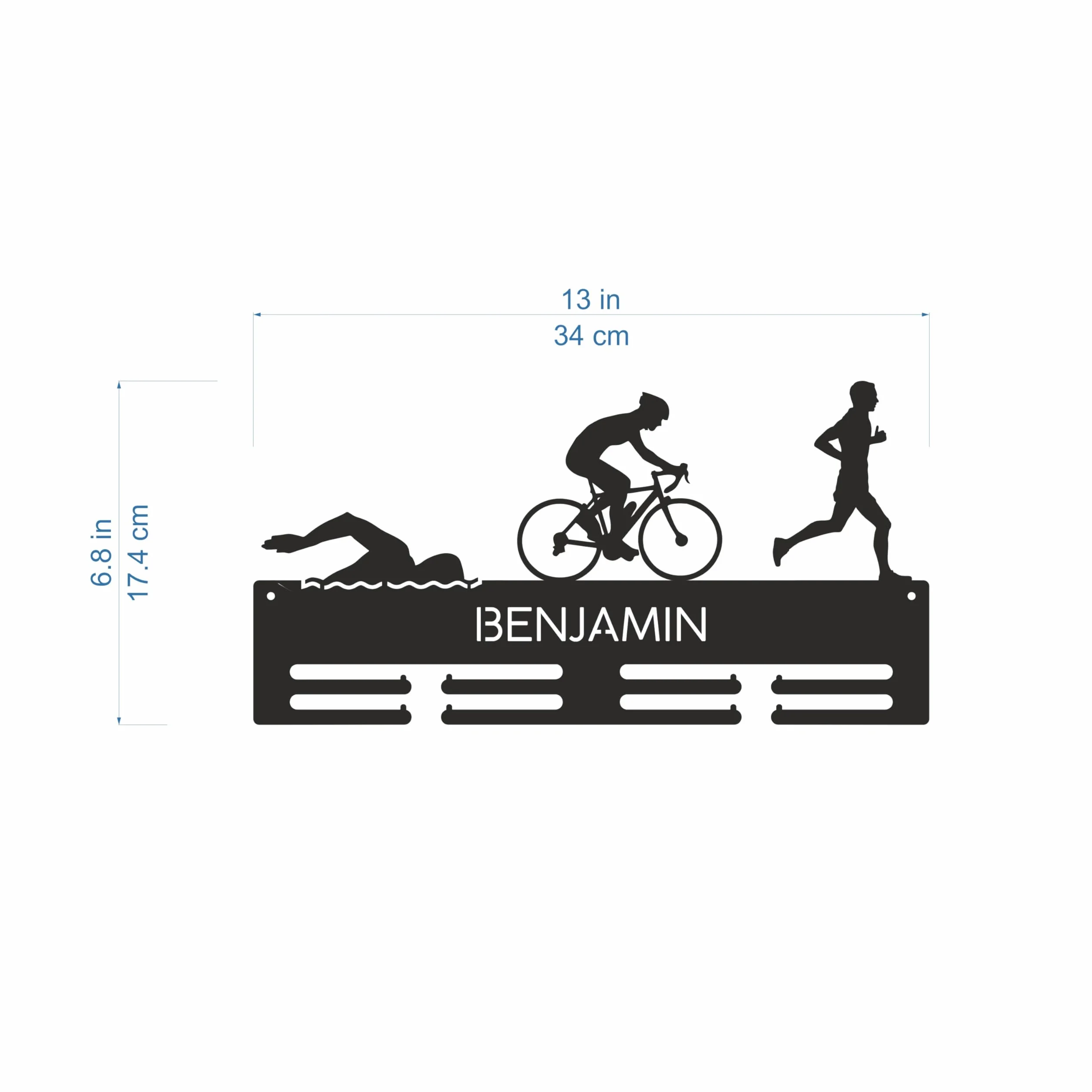 Porte-Médailles Triathlon Personnalisé Figures Sportives Cintre Médaille Triathlète Medal Holder Display Rack Run Bike Swim