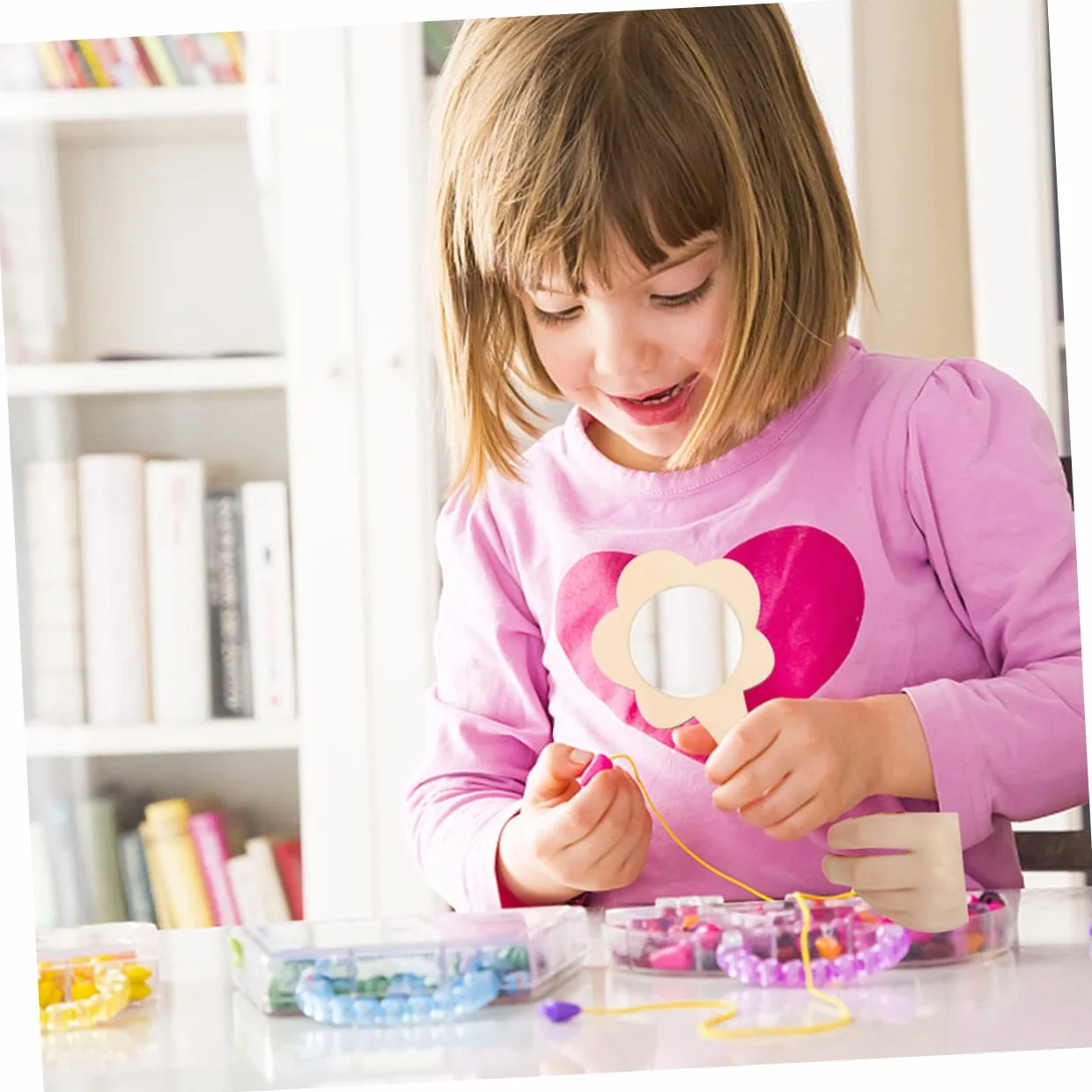 DRESSOOS Miroir Bois à Main Non Peint Miroir Cosmétique Jouet DIY