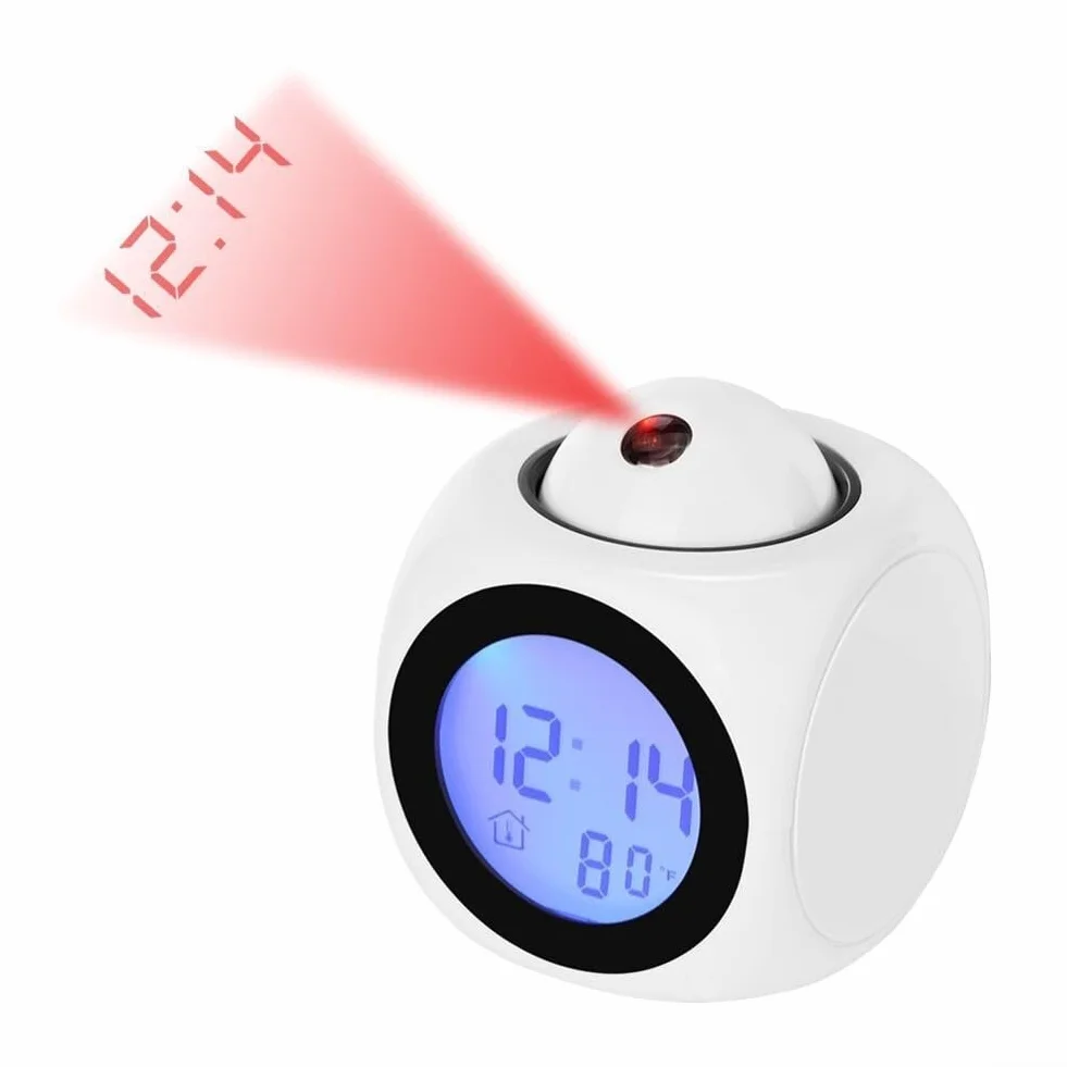 Réveil projection plafond multifonction avec température et snooze blanc