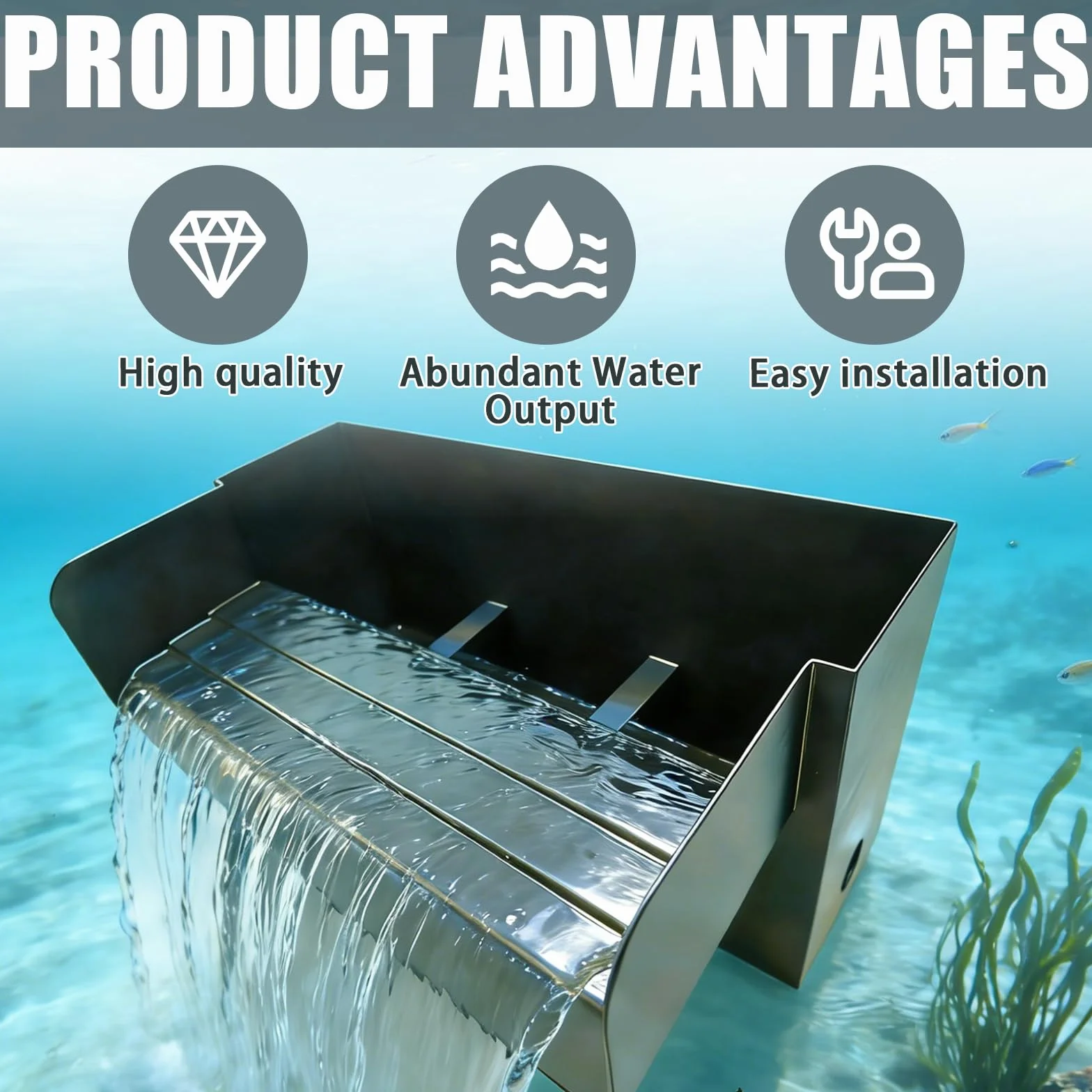 Cascade pour Bassin de Jardin 30 cm Acier Inoxydable Fontaine 45W 3000 L/H