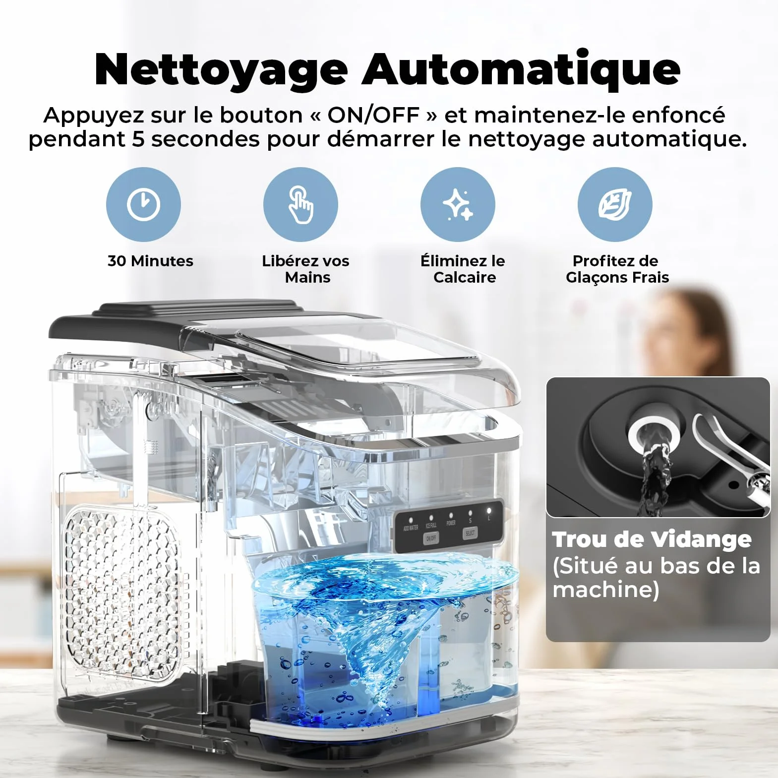 Acmeenjoy Machine à Glaçons 12kg/24h Autonettoyante Portable 9 Glaçons 6-8 Min