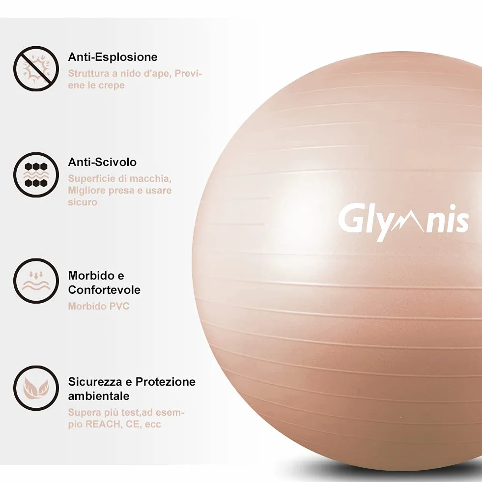 Ballon de Fitness Glymnis 55cm 65cm 75cm Balle d’Exercice Antidérapant 300 kg