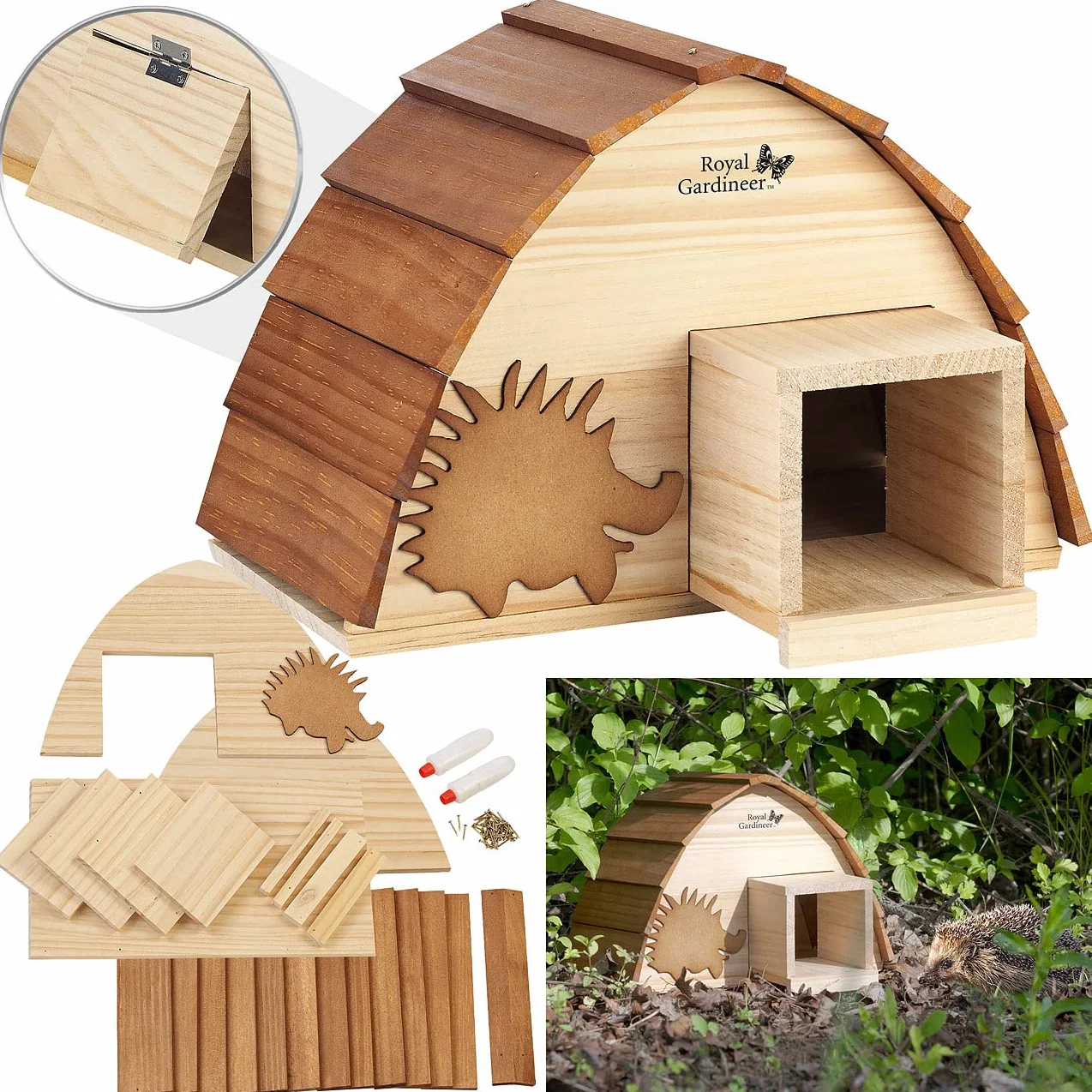 Abri pour hérisson en bois avec toit de bardeaux Royal Gardineer