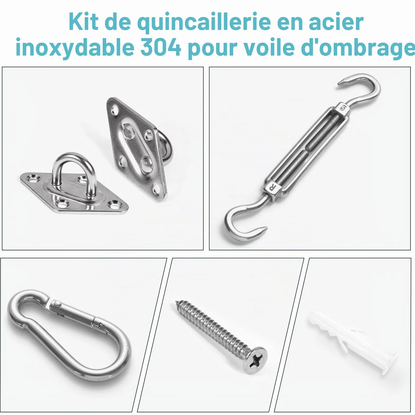 HOMPER Kit de Fixation pour Voile d'ombrage en Acier Inoxydable, Triangle, Carré, Rectangulaire